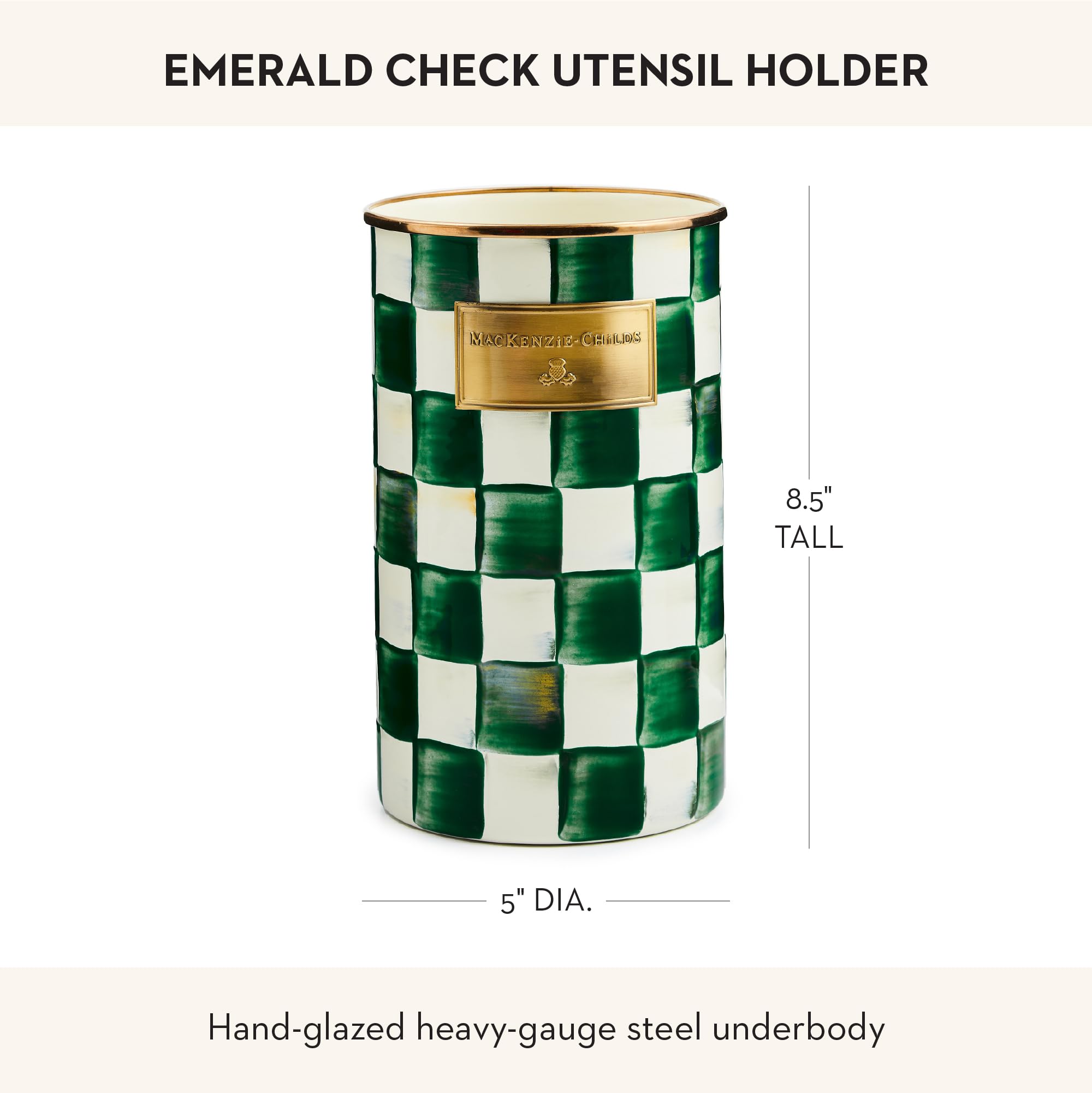 MACKENZIE-CHILDS Enamel Utensil Holder, Stylish Kitchen Countertop Organizer, Wild Rose Brown