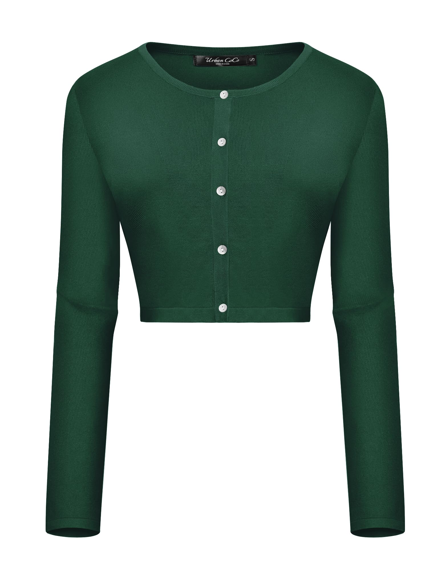Urban CoCo Women's Long Sleeve Button Up Cropped Cardigan Sweaters for Women Crew Neck Short Bolero Shrug for Dresses