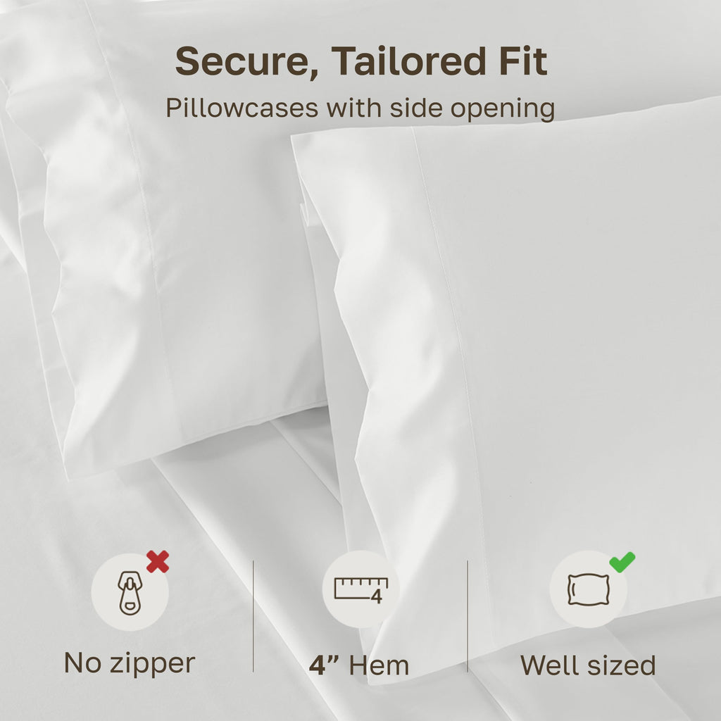 CALIFORNIA DESIGN DEN Soft & Silky 500 Thread Count 100% Cotton is Cool & Smooth, White Pillowcases Queen Size Fits Standard & Queen Pillows (Pure White)