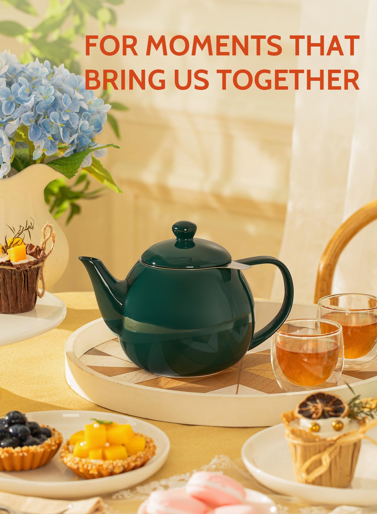 Sweese Porcelain Teapot 27 oz with Infuser for Loose Leaf Tea, Bluish Grey