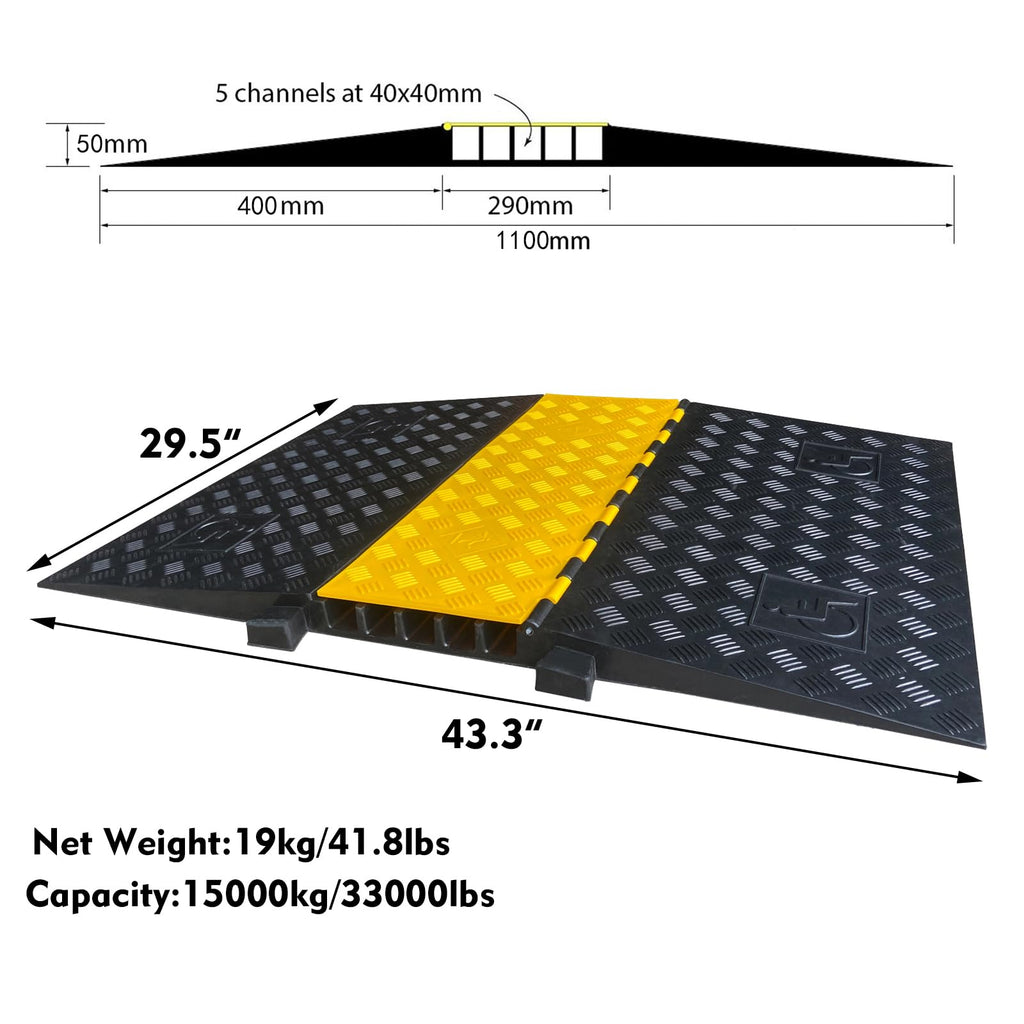 4 Pack Rubber Cable Ramp Hose Cable Protector Ramp 1 Channel 11000Lbs Load Capacity Traffic Speed Bump Wires Power Lines Extension Cord Cover for Indoor Outdoor