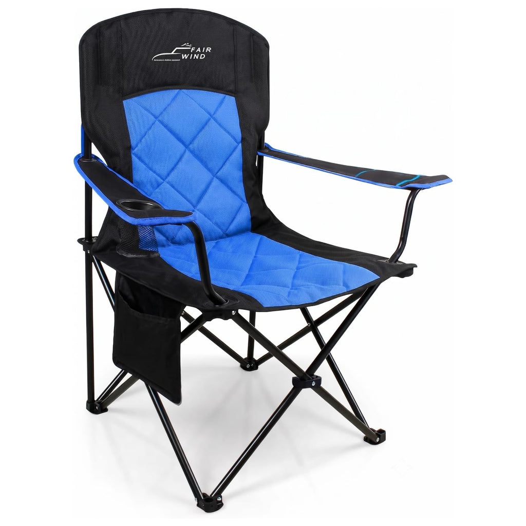 FAIR WIND Oversized Padded Camping Chair 2 Pack 350 LBS Capacity Fully Padded Lawn Quad Chair with Side Pocket & Cup Holder, Heavy Duty Lawn Chair for Outside, Tailgating, Beach, Sports