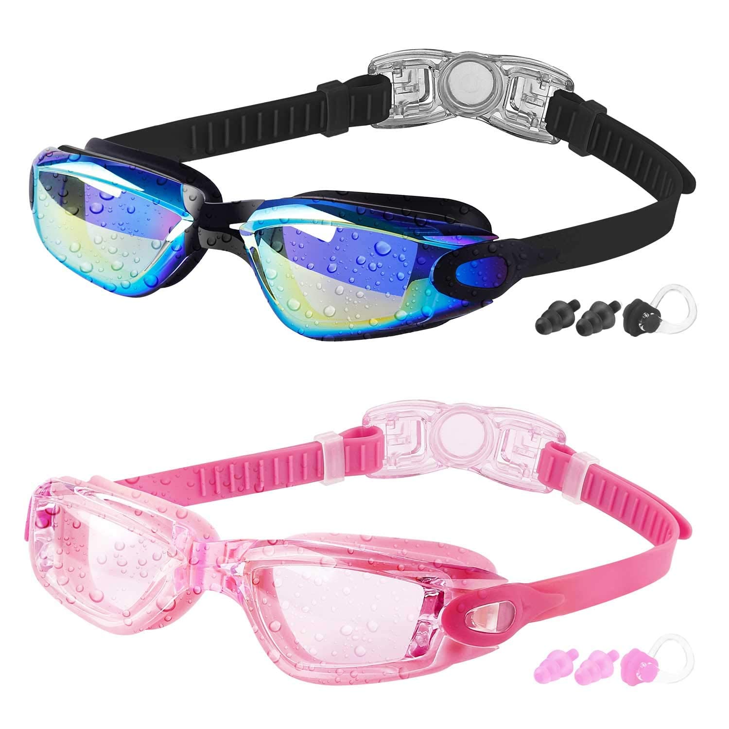 COOLOO Kids Swim Goggles, 2 Packs Swimming Goggles for Kids Girls Boys and Child Age 4-16