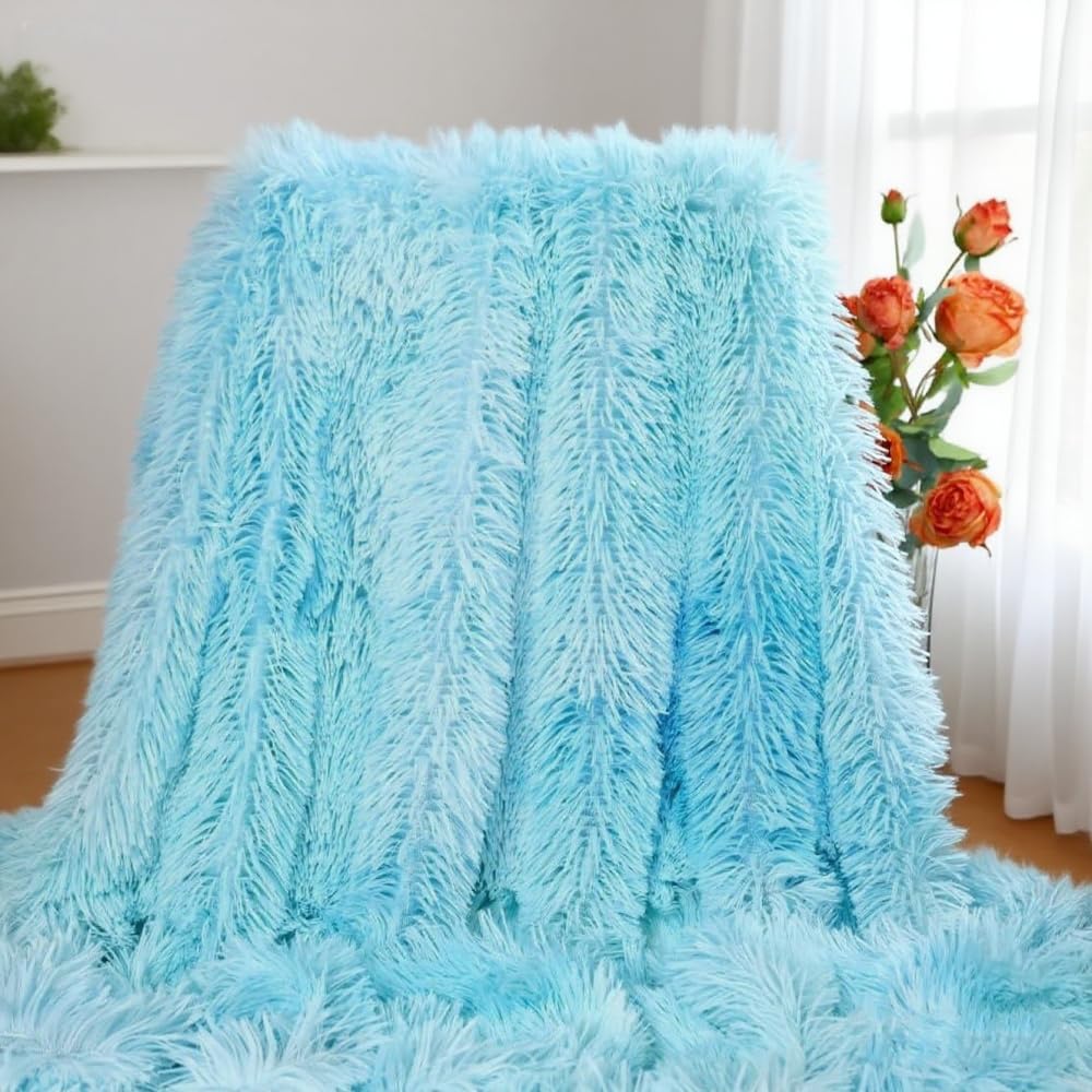 Plush Super Soft Blanket Bedding Sofa Cover Furry Fuzzy Fur Warm Throw Qulit Cozy Couch Blanket for Winter (51"x63", Black)