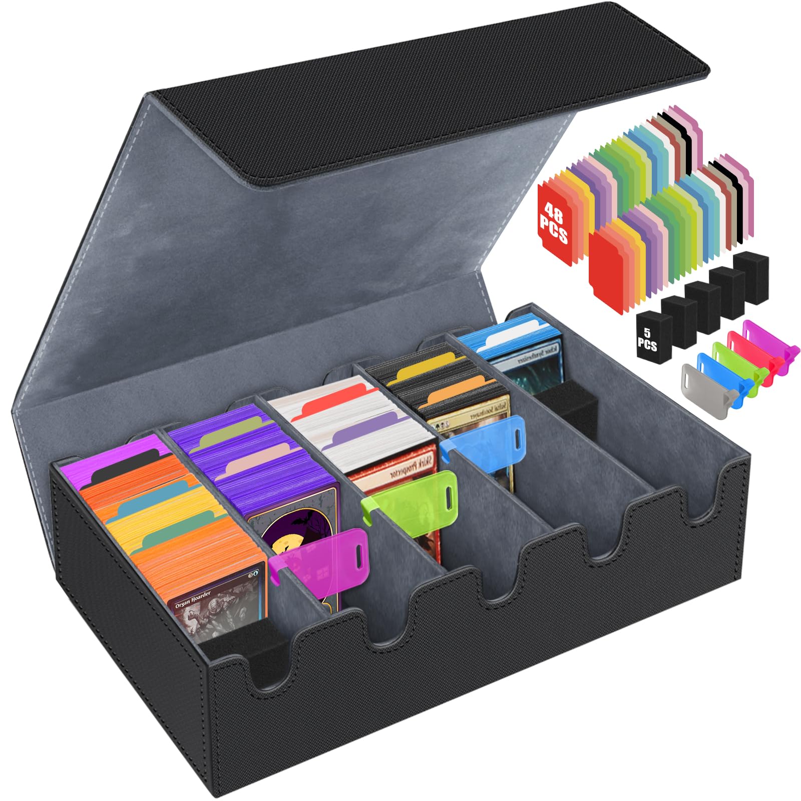 AOBOPLE Trading Card Storage Box,3200+ Card Box Storage with 24 Dividers and 4 Foam Supporters PU Leather Magnetic Cards Deck Case for MTG TCG Magic and Sport Cards,Great Gift for Card Collectors