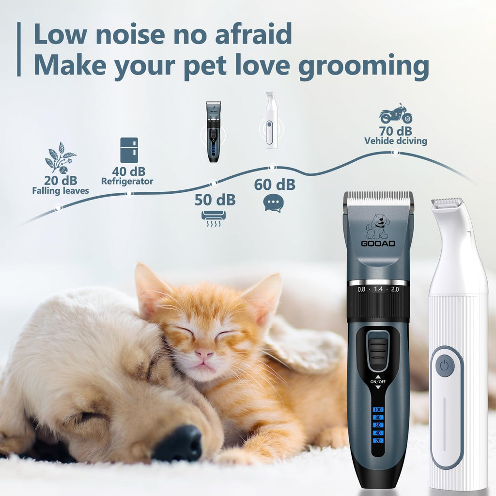 Dog Clippers Grooming Kit Hair Clipper -4 in 1Low Noise -Rechargeable-Cordless Quiet Paw Trimmer Nail Grinder, Trimmer Grooming for Thick Hair&Coats,Pet Shaver for Small and Large Dogs Cats