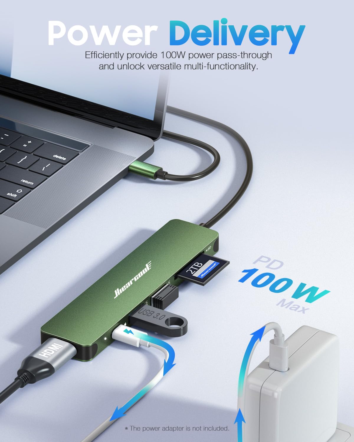 Hiearcool USB C Hub Multi-Port Adapter, 7-in-1 USB-C Dongle with 4K HDMI 100W PD SD/TF Card Reader, USBC Dock Compatible for MacBook Pro/Air Dell XPS Lenovo HP and Other Windows Laptops-Sliver White