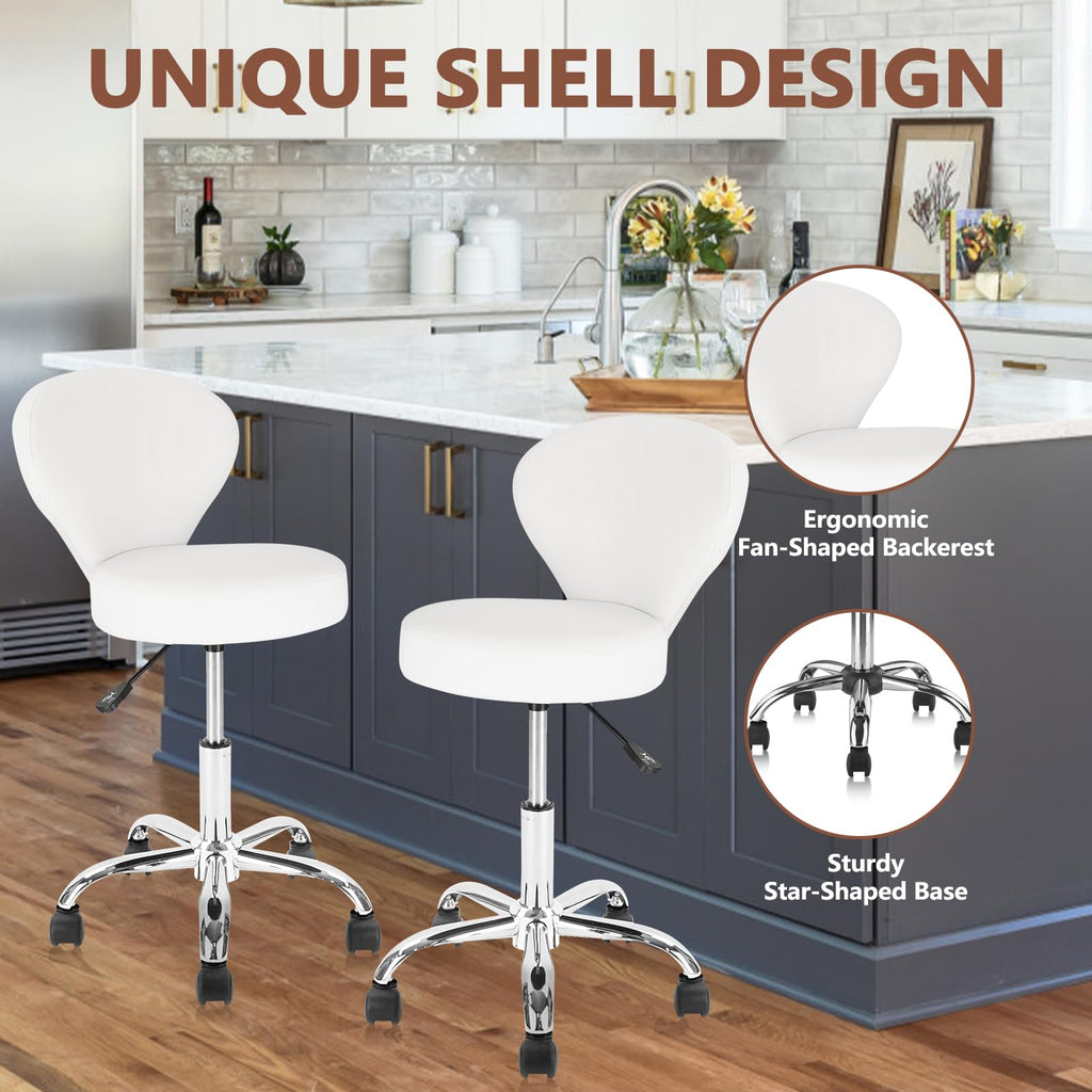 KLASIKA Leather Rolling Swivel Salon Stool Chair with Back Support Adjustable Hydraulic Seat Height 22 in for Office Massage Facial Spa Medical Drafting Tattoo Beauty Barber