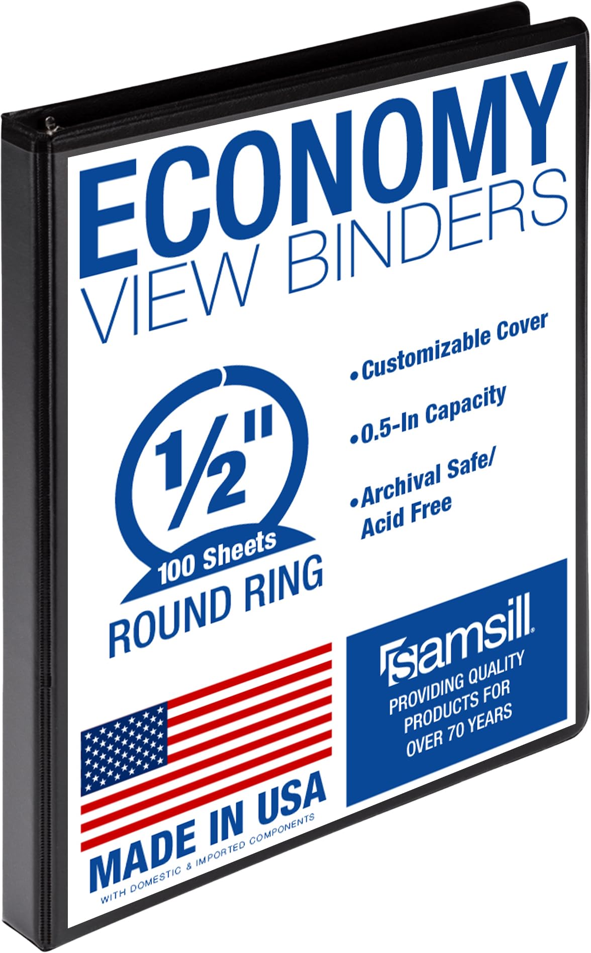 Samsill 1 Inch 3 Ring Binders, Economy Round Ring, Clear View Cover, 200 Sheet Capacity - for School, Home, Office - Blue, 4 Pack