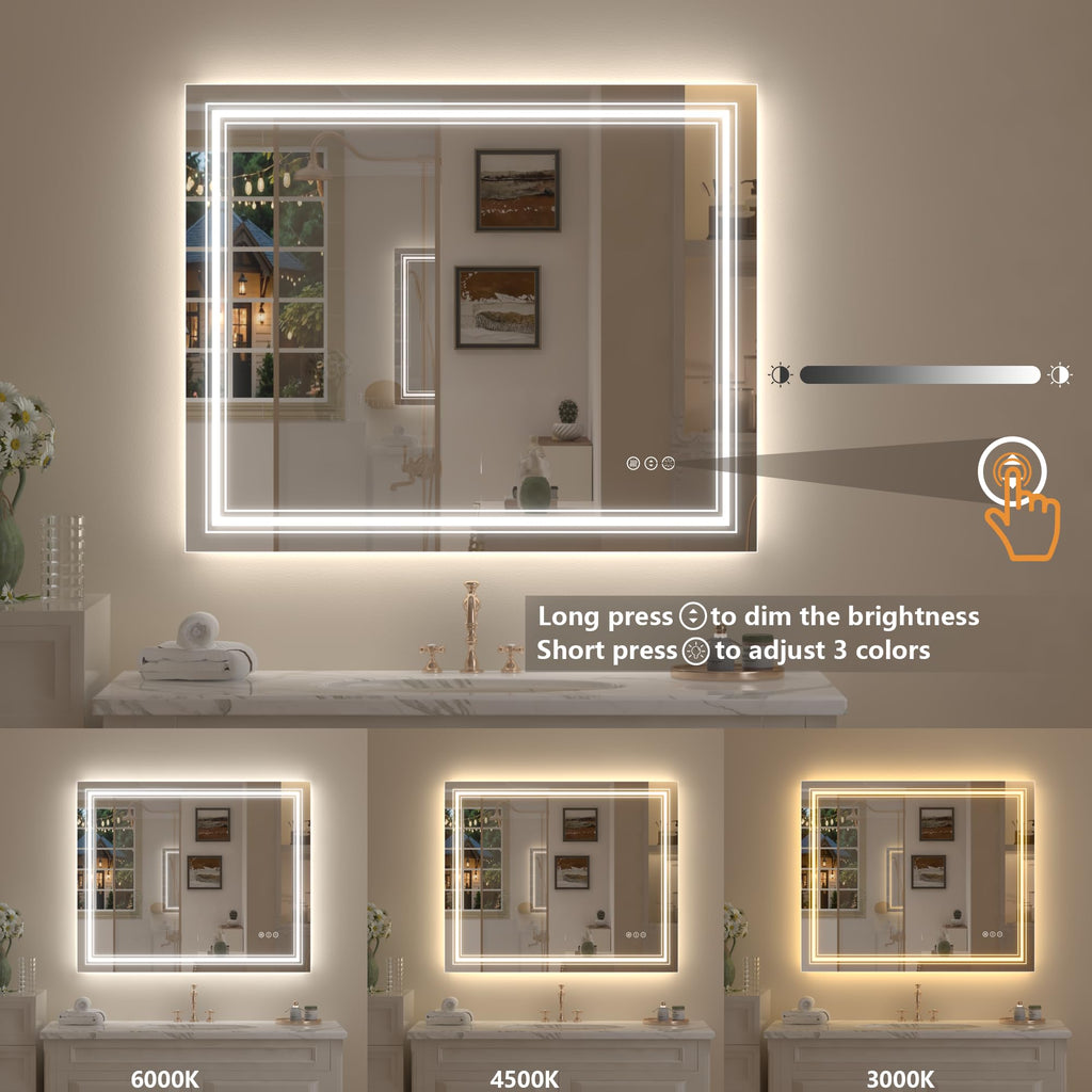 20x28 LED Bathroom Mirror, Vanity Mirror with Lights, Backlit and Front lit Mirror for Wall, Dimmable, Anti-Fog, Shatterpoof, Memory (Horizontal/Vertical)