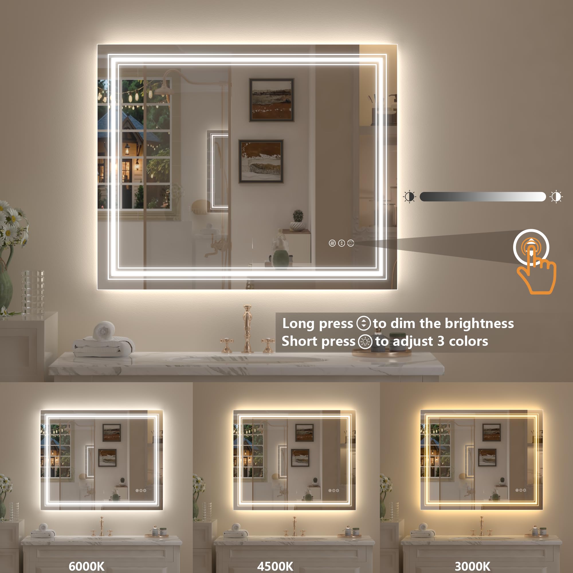 20x28 LED Bathroom Mirror, Vanity Mirror with Lights, Backlit and Front lit Mirror for Wall, Dimmable, Anti-Fog, Shatterpoof, Memory (Horizontal/Vertical)
