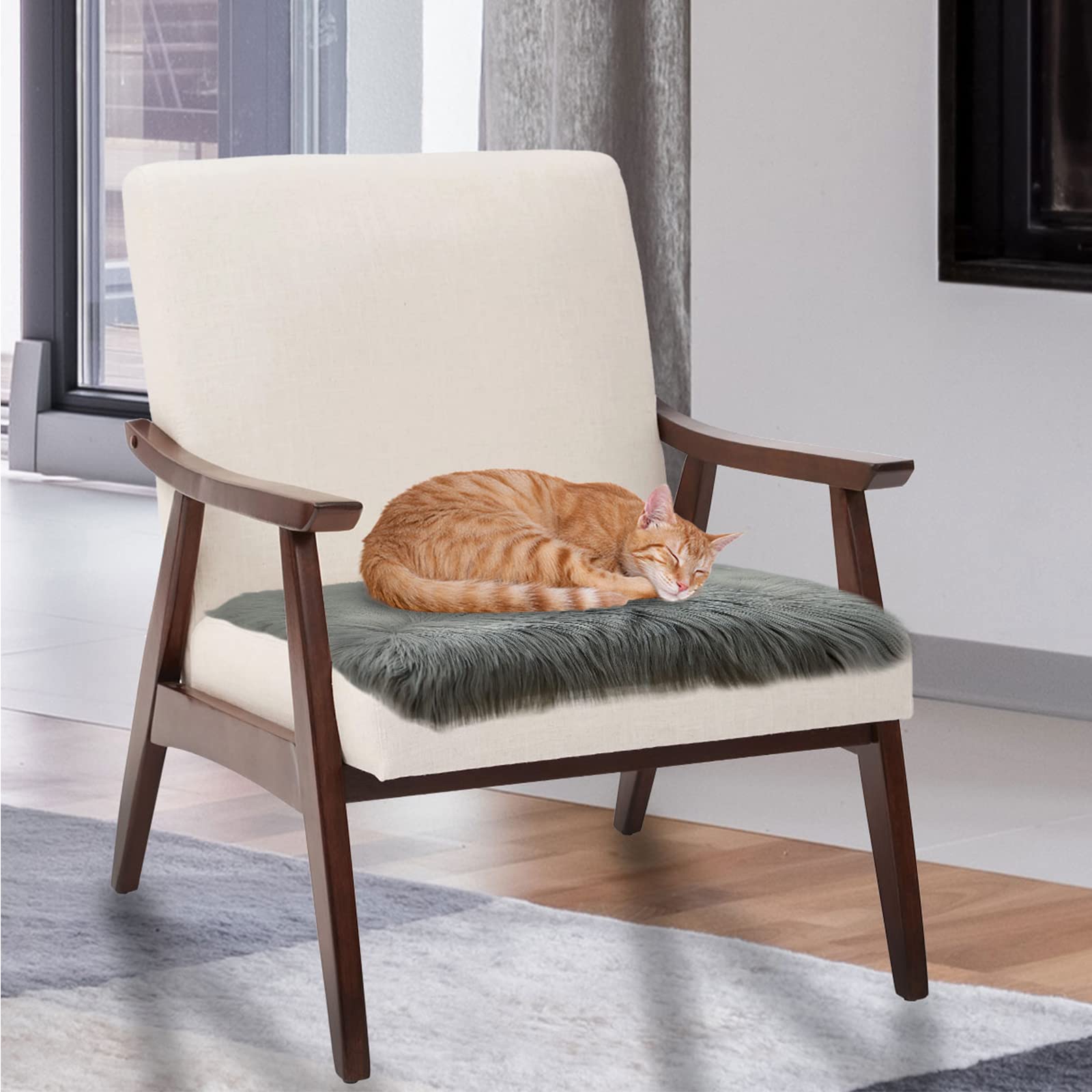 Softlife Black Faux Fur Sheepskin Chair Cover Seats Cushion Pad Super Soft Area Rugs for Living Bedroom Sofa Dorm (1.6ft x 1.6ft)