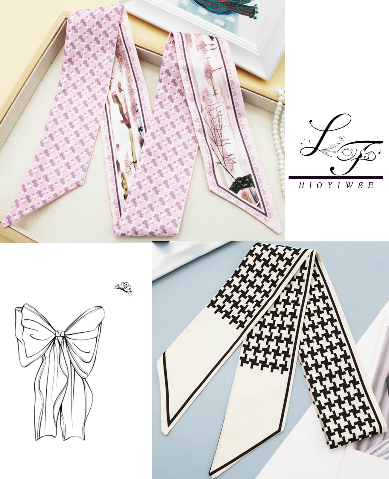 Hioyiwse Purse Scarf Handbags For Women Skinny Hair Neck Accessories Scarves With Bag Scarfs Handle Fashion Lightweight