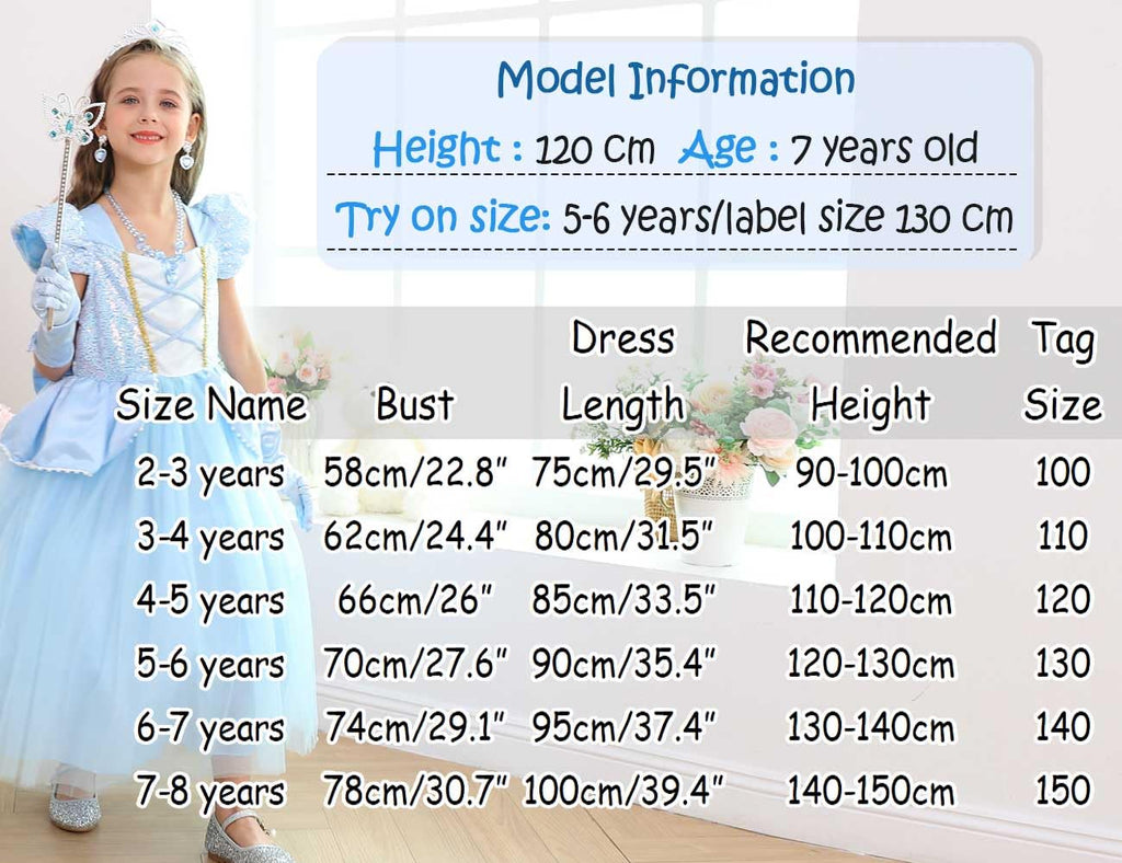 Blue Princess Dress for Little Girls with Accessories Halloween Birthday Party Costume