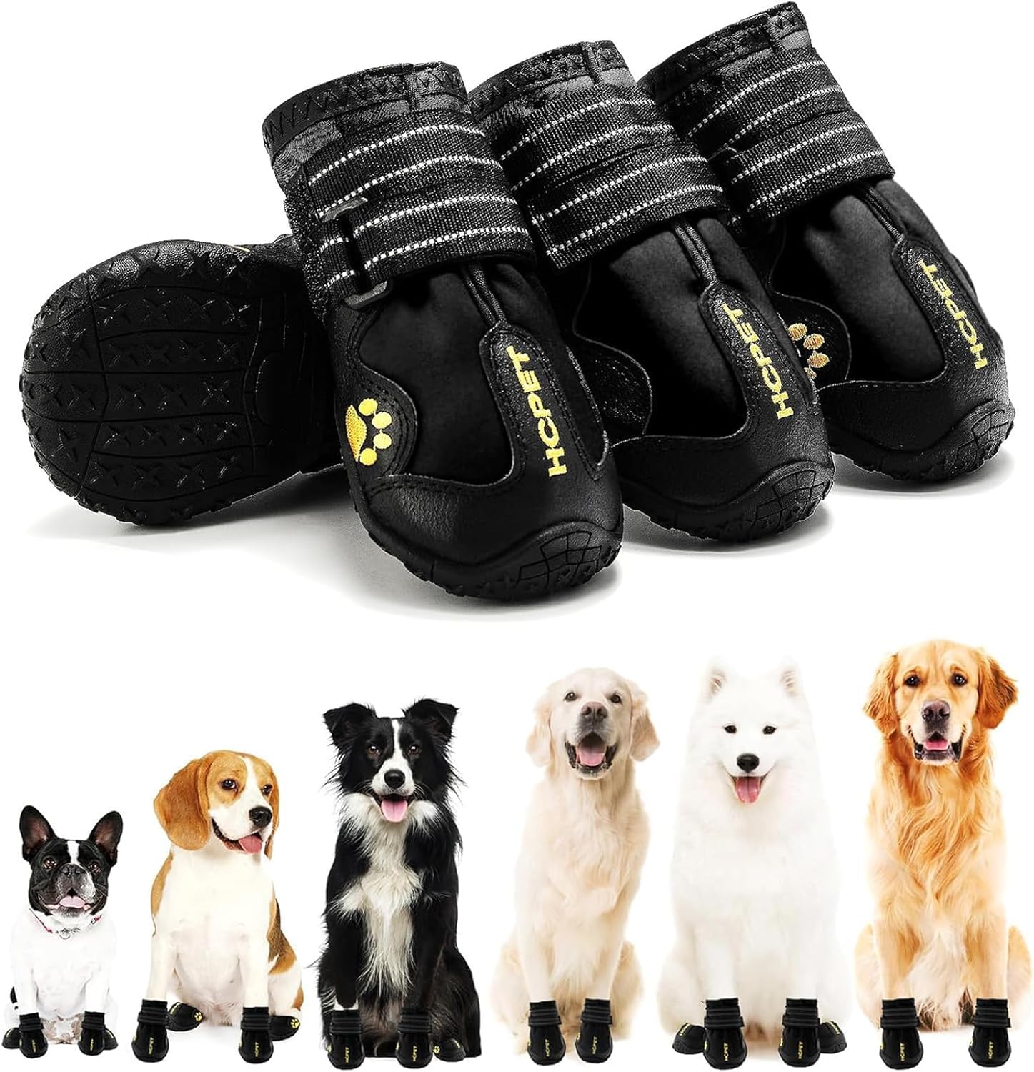 Hcpet Dog Boots, Dog Shoes for Large Dogs, Medium Dog Boots & Paw Protectors, Anti-Slip Dog Booties for Hot Pavement Winter Snow Hiking with Reflective Straps Black Size 1