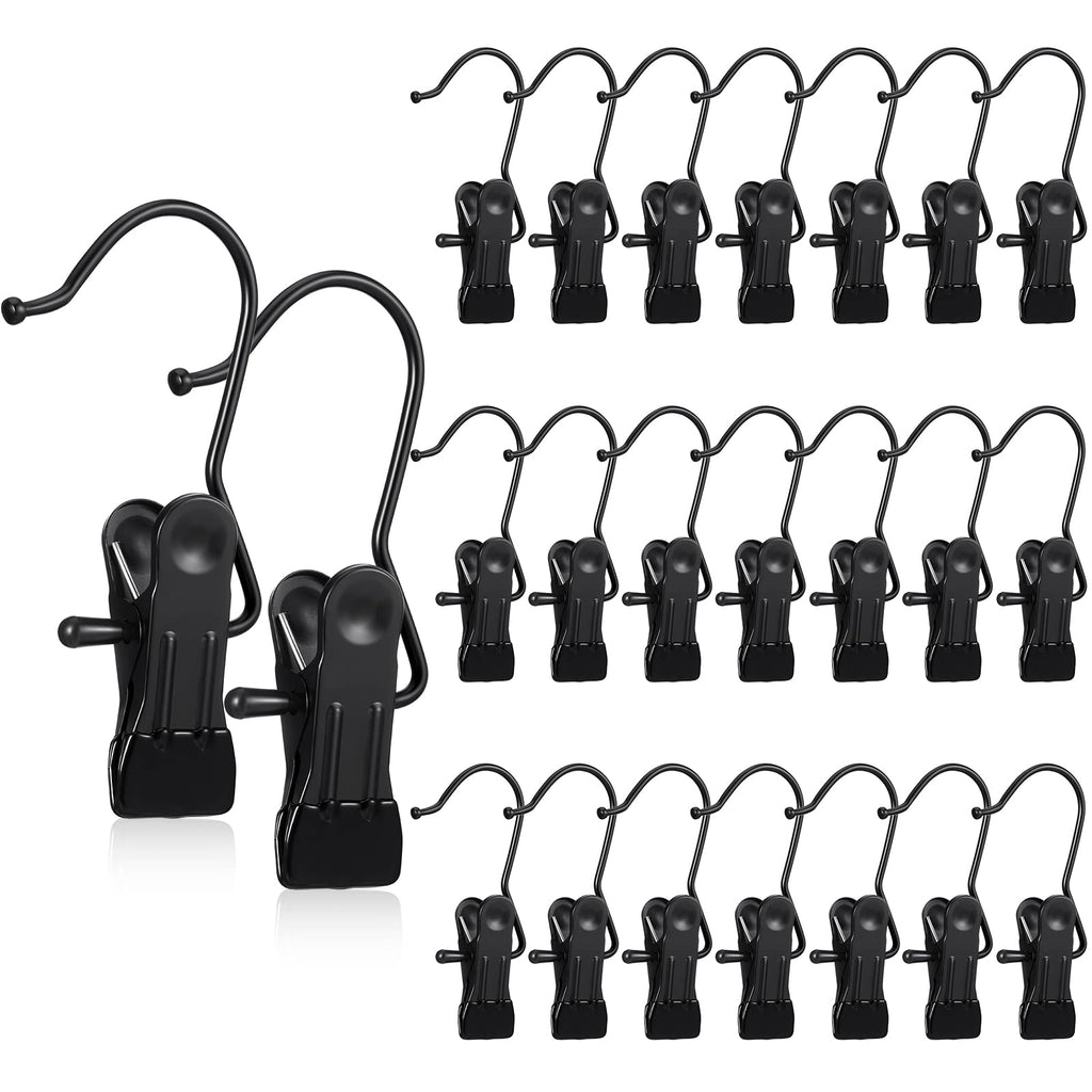 Hotop 20 Pieces Boot Hanger Clips for Closet, Laundry Hanging Hooks Heavy Duty Clips Boot Holder Portable Single Hooks Space Saving for Pants Jeans Clothes Hats Tall Towels (Black)