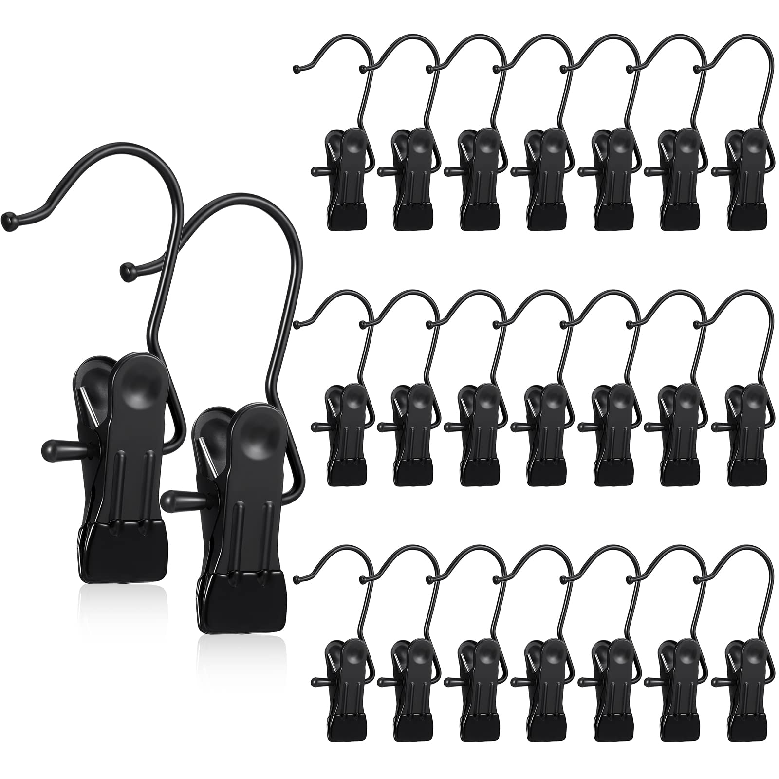 Hotop 20 Pieces Boot Hanger Clips for Closet, Laundry Hanging Hooks Heavy Duty Clips Boot Holder Portable Single Hooks Space Saving for Pants Jeans Clothes Hats Tall Towels (Black)