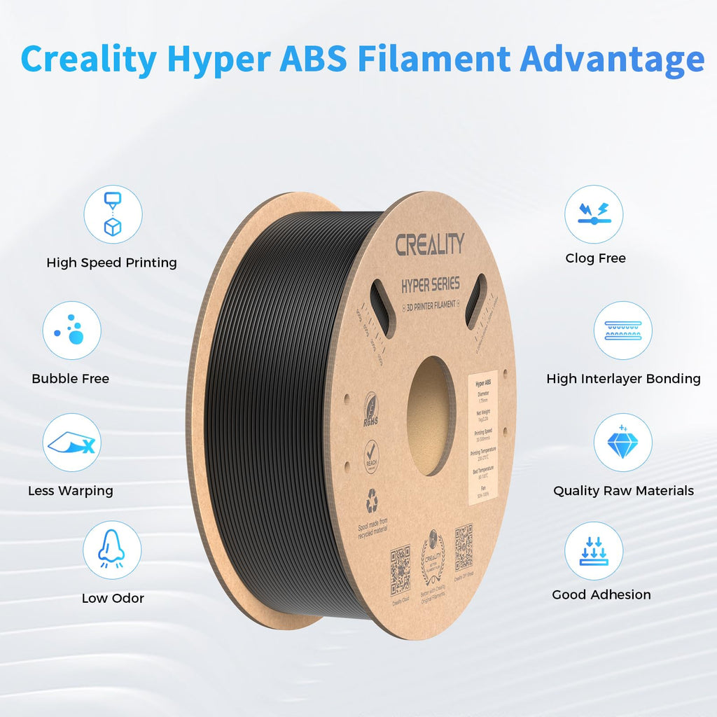 Creality Hyper ABS Filament, Official 3D Printer Filament ABS 1.75mm for Up to 300mm/s High-Speed Printing Convenient Open Printing Material, 1kg(2.2lbs) Spool Fit Most 3D Printer(Black)