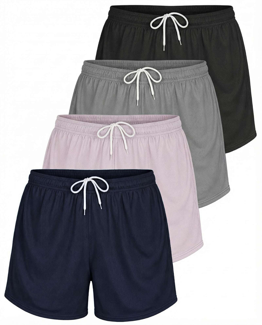 Real Essentials 4 Pack: Womens Active Athletic Performance Mesh Shorts with Pockets (Available in Plus Size)