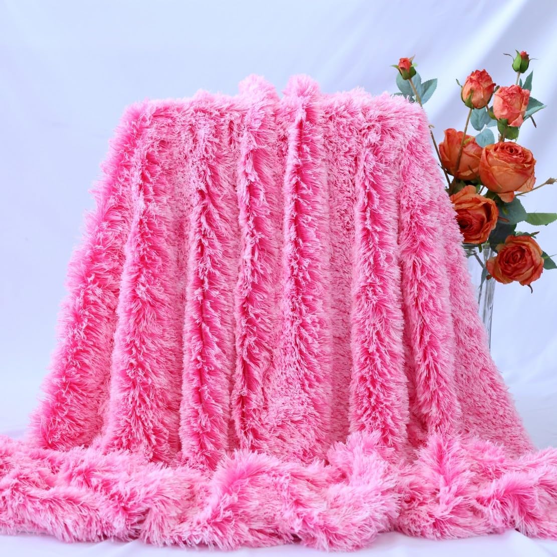 Plush Super Soft Blanket Bedding Sofa Cover Furry Fuzzy Fur Warm Throw Qulit Cozy Couch Blanket for Winter (51"x63", Black)