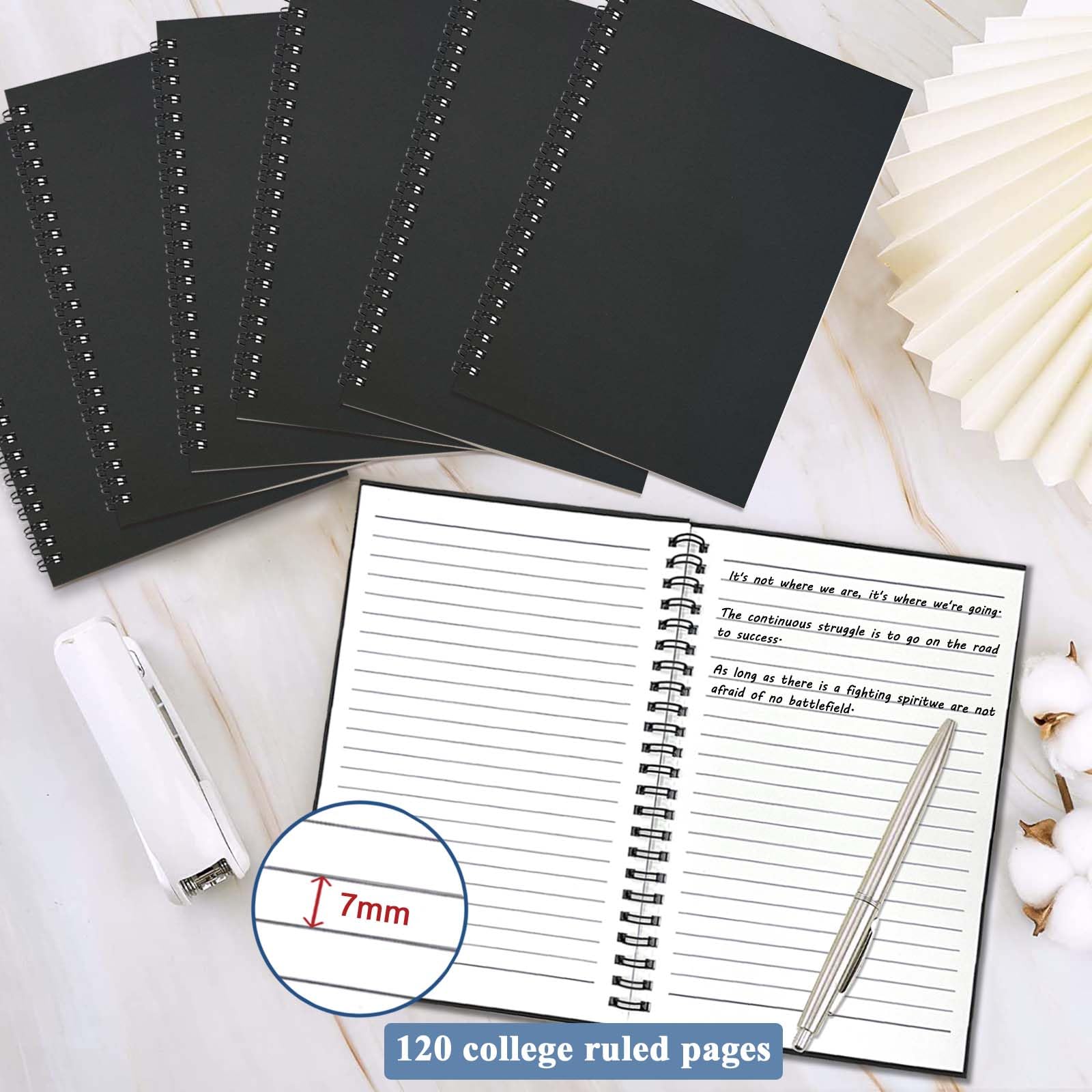 4Pack Small Spiral Notebook A5, 8.25x5.5” 120 Lined Pages Black & Red Wide Ruled Spiral Journal Bulk Blank Kraft Cover Spiral Bound Notebook & Writing Pads for Home Office Meeting Work Note Taking