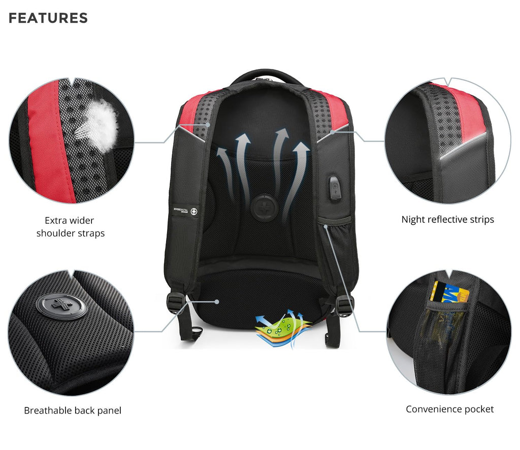 Swissdigital Design Travel Backpack for Women or Men, TSA Friendly USB Charging RFID Protection Business Carry on Bag Fits 15.6" Laptop Backpack Black | J14-BR