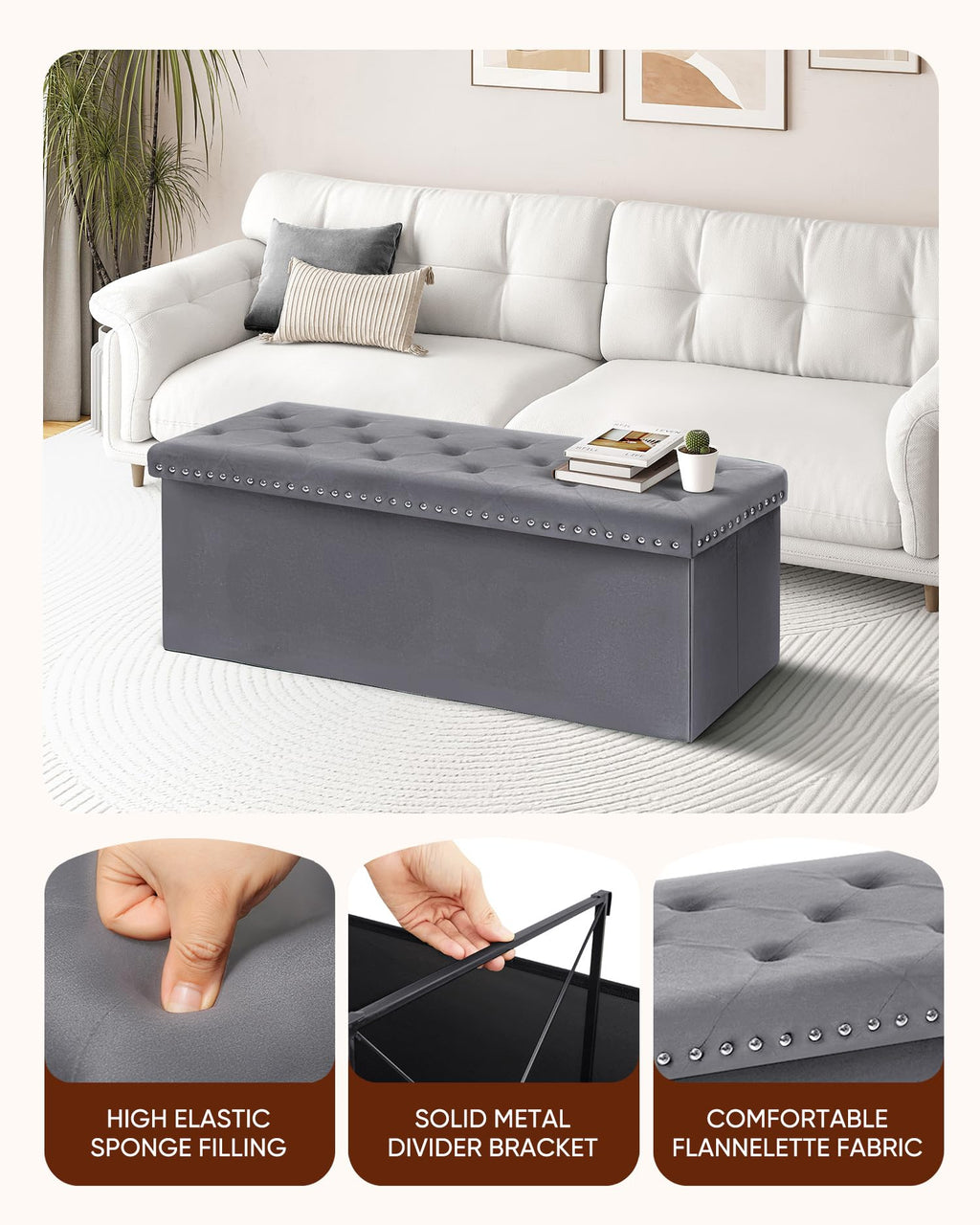 B FSOBEIIALEO Storage-Ottoman Cube-Folding Tufted - Ottomans with Storage, Coffee Table Top Cover, Storage Boxes Footrest Stool for Bedroom, Luxury Velvet Fabric 15.7 Inches Black