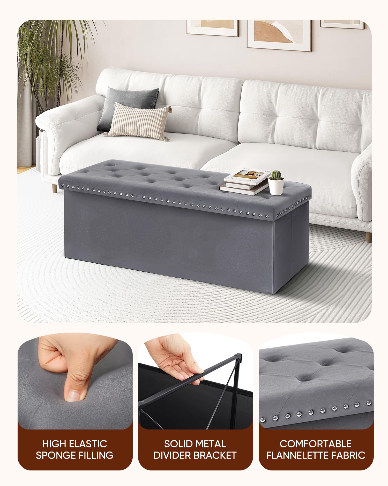 B FSOBEIIALEO Storage-Ottoman Cube-Folding Tufted - Ottomans with Storage, Coffee Table Top Cover, Storage Boxes Footrest Stool for Bedroom, Luxury Velvet Fabric 15.7 Inches Black
