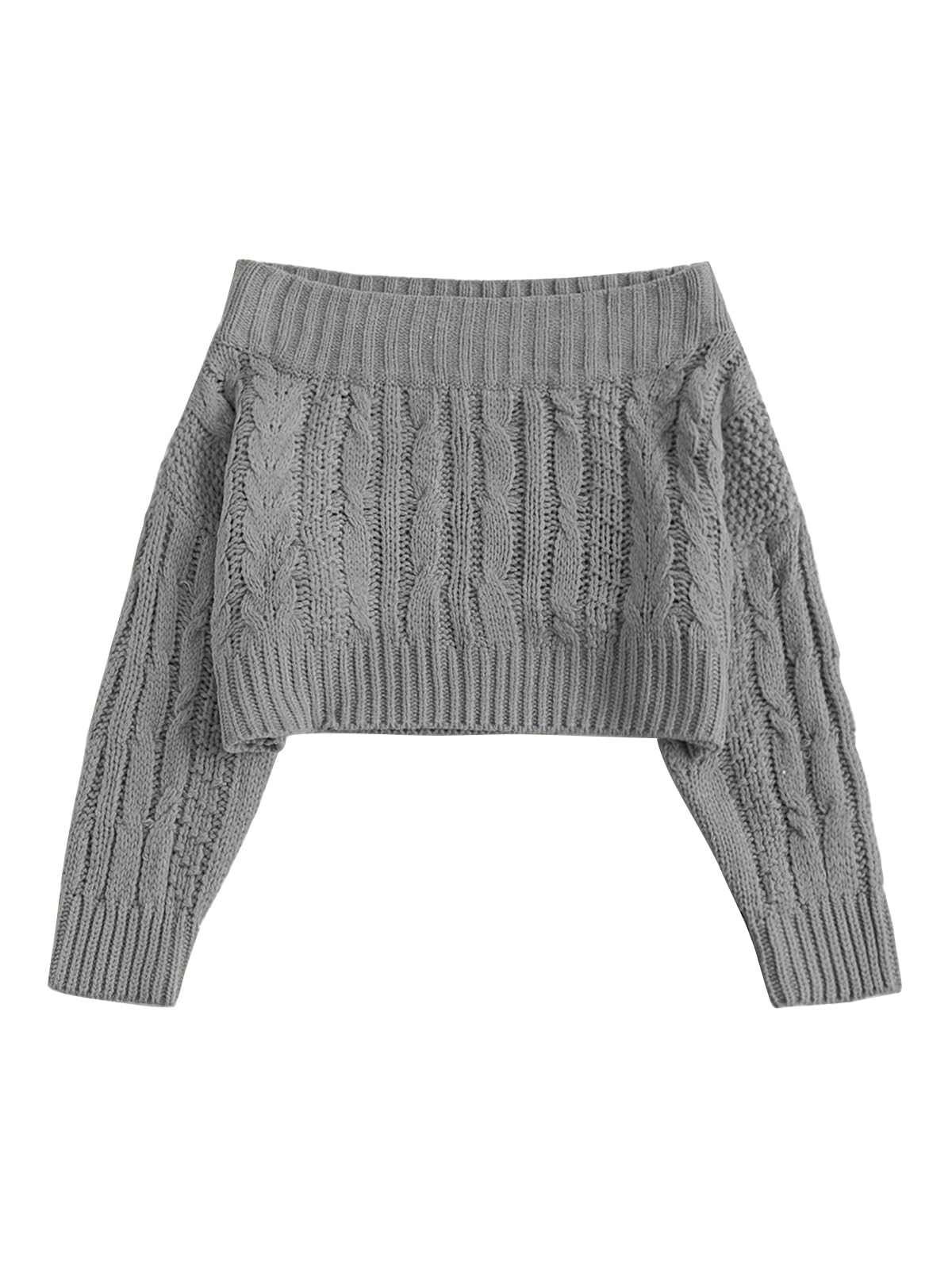 ZAFUL Women V Neck Button Knit Crop Sweaters Batwing Sleeve V Back Ribbed Hem Pullover Sweater