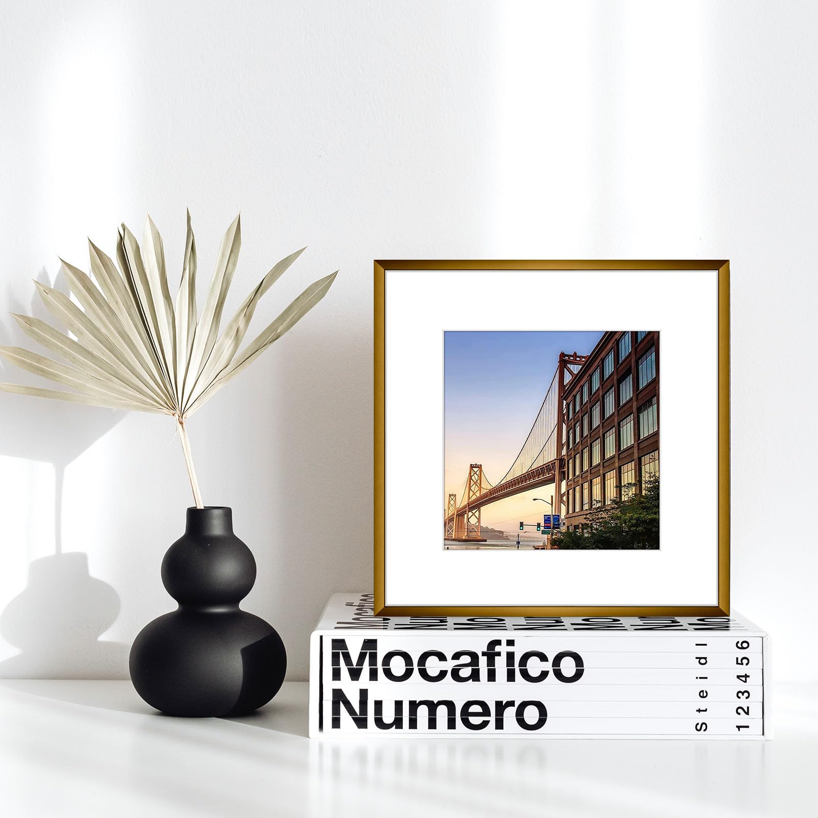Frametory, 6x8 Aluminum Picture Frame - 6 x 8 Black Frame with Removable Mat for 5 x 7 Photo - 6 by 8 Durable Metal Frame with Real Glass - Sawtooth Hanger for Easy Wall Display - 1 Pack
