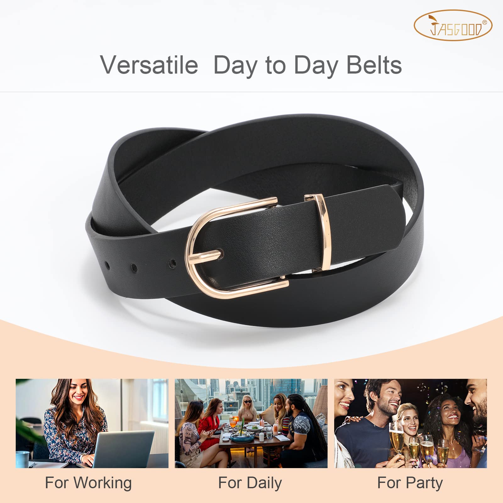 JASGOOD Women’s Leather Belts for Jeans Pants Fashion Ladies Belt with Gold Buckle