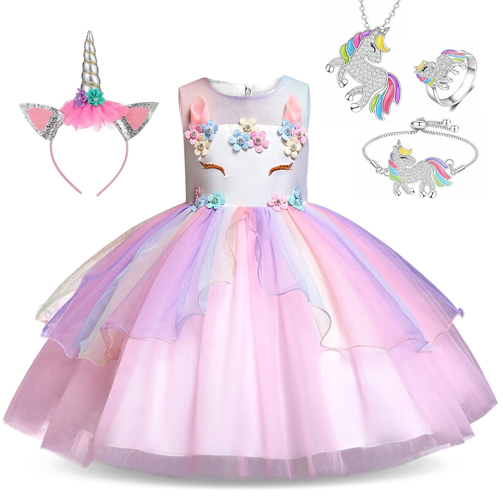 Unicorn Princess Dress Up Clothes for Little Girls – Costume, Jewelry and Headband