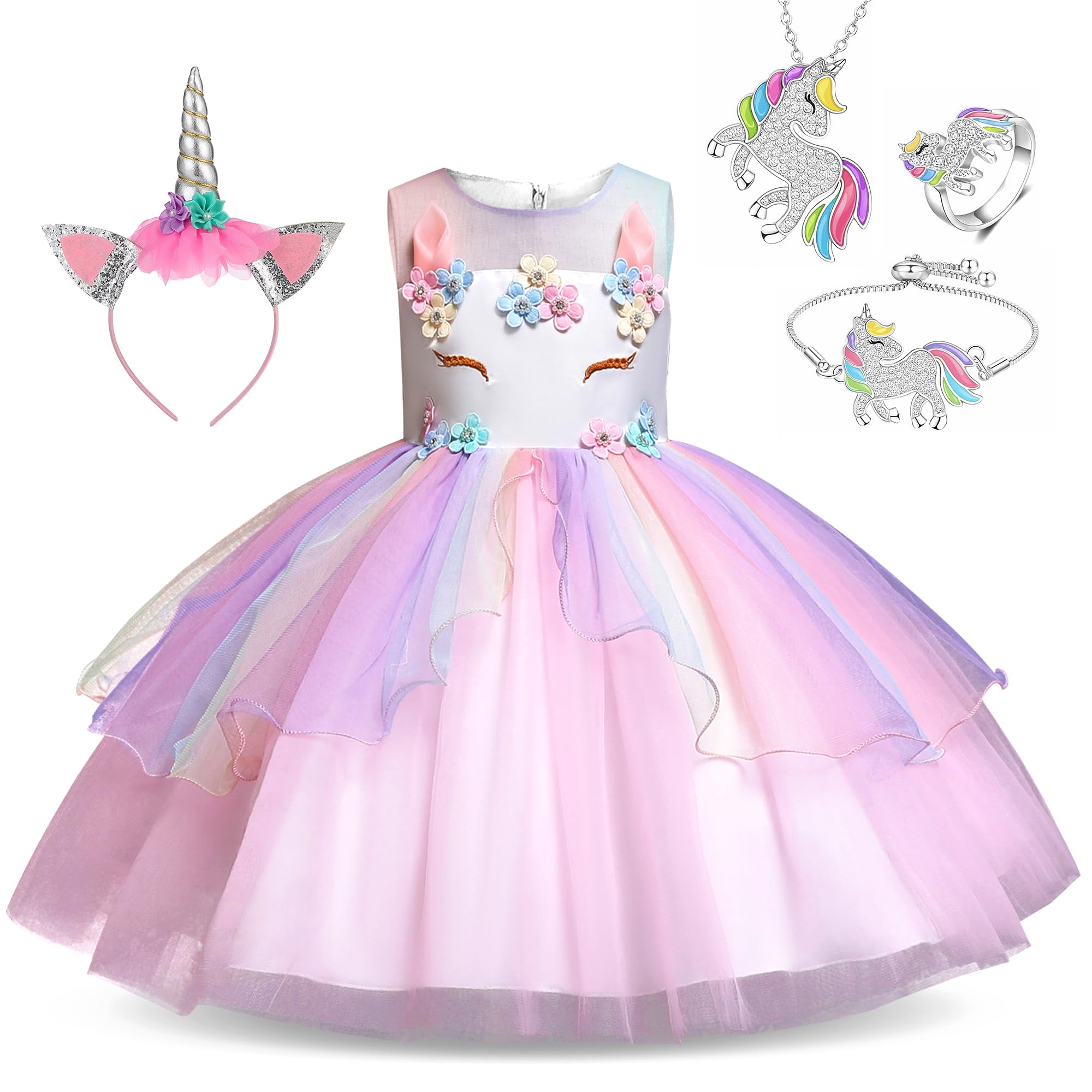 Unicorn Princess Dress Up Clothes for Little Girls – Costume, Jewelry and Headband