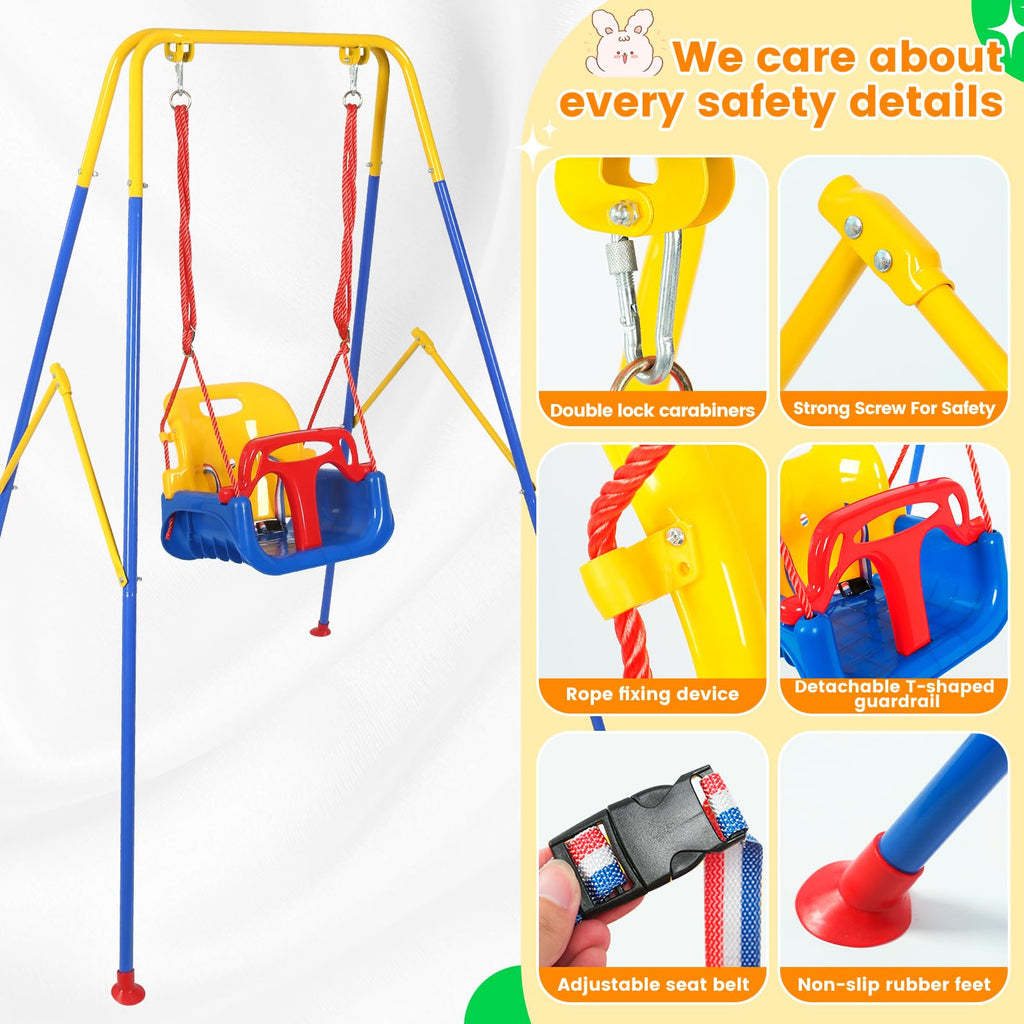 3-in-1 Toddler Swing Set, Metal A-Frame Hammock Chair Stand, Foldable Baby Swing Frame, Easy to Assemble & Store, Indoor/Outdoor Swing Stand for Toddler Baby Jumper Chair (SEAT)