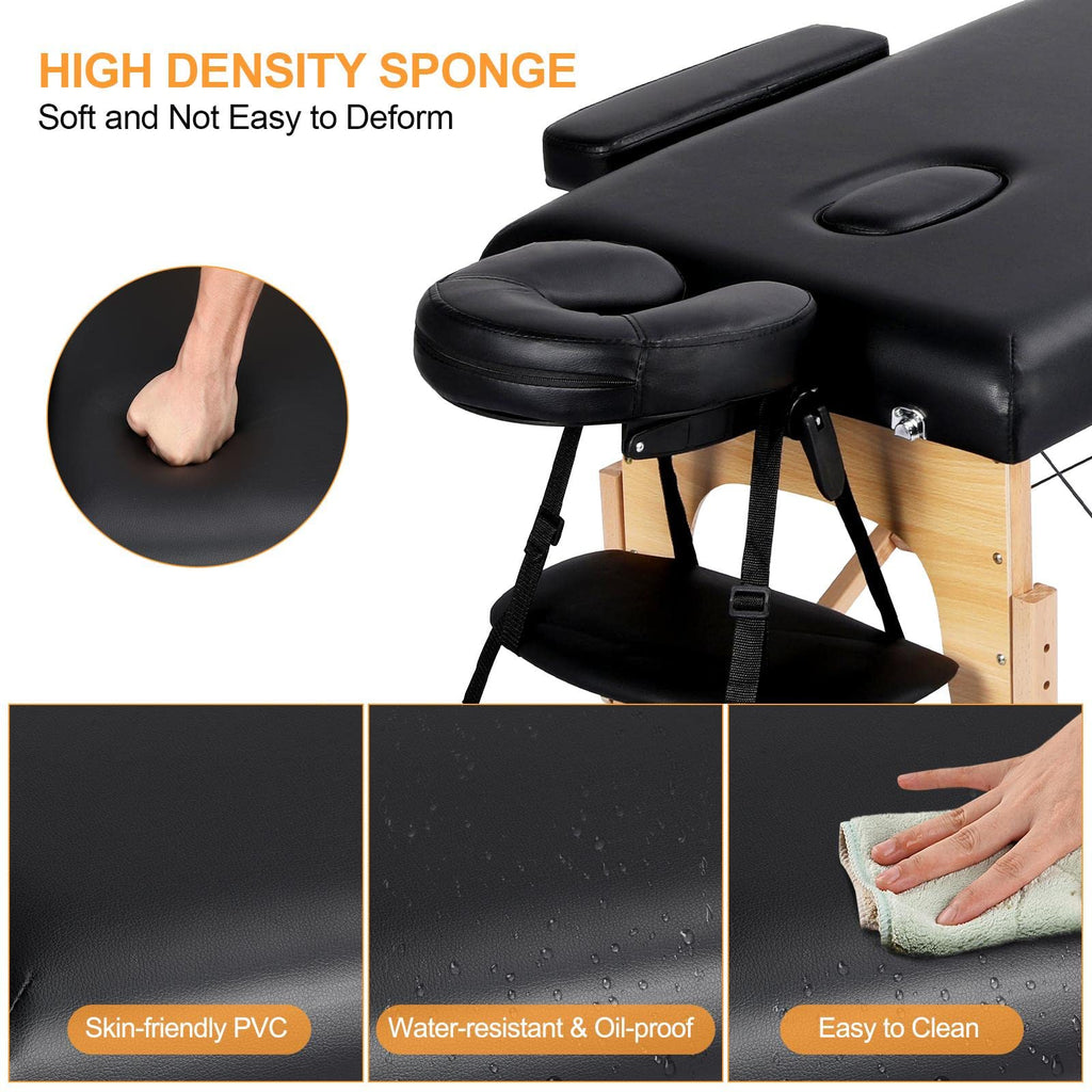 Yaheetech Massage Table Portable Lash Beds Spa Bed Massage Couch Foldable Spa Tables Adjustable 2 Fold with Non-Woven Bag 24 inch, Black