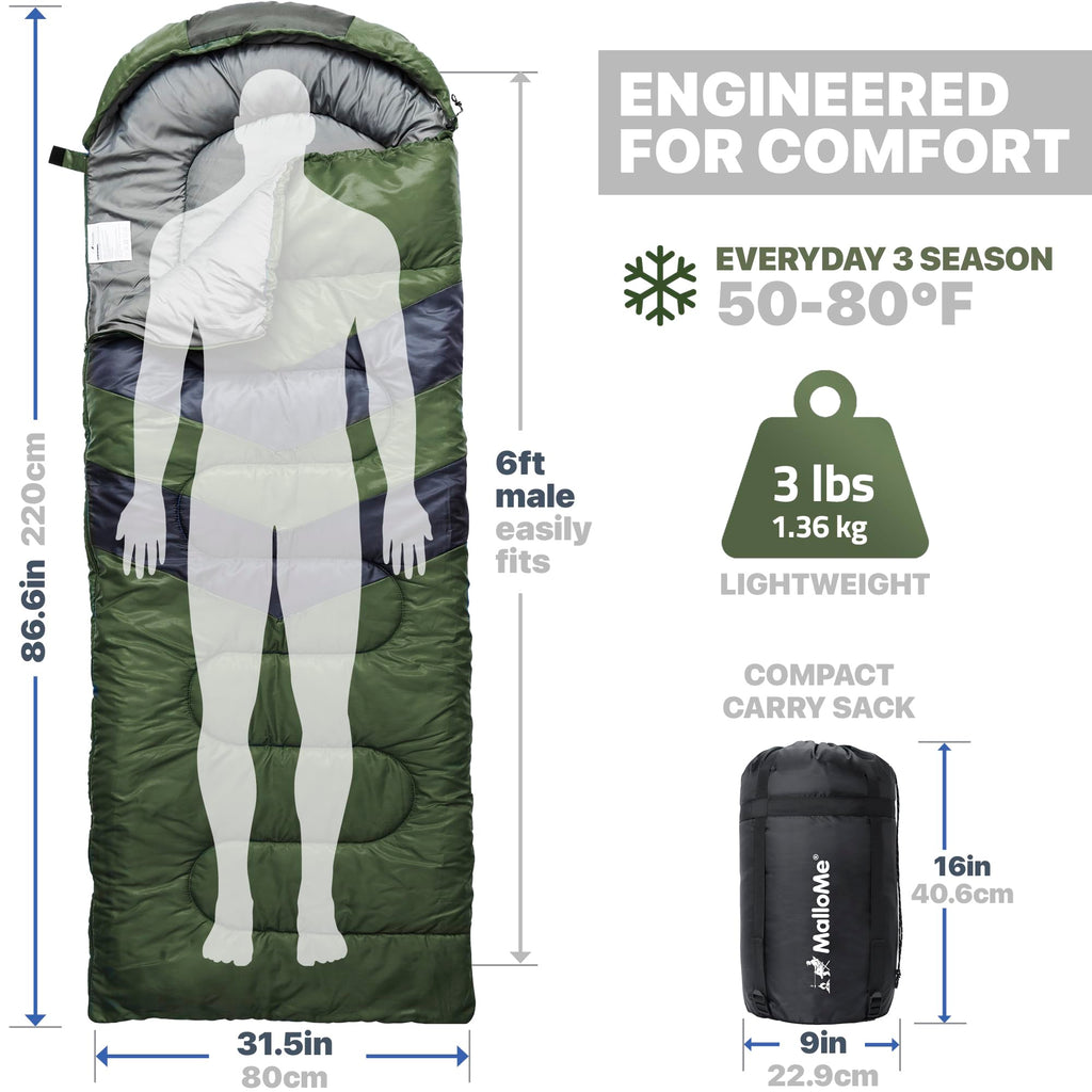 MalloMe Sleeping Bags for Adults Cold Weather & Warm - Backpacking Camping Sleeping Bag for Kids, Girls, Boys - Lightweight Camping Essentials Gear Accessories Hiking Sleep Must Haves Single & Double