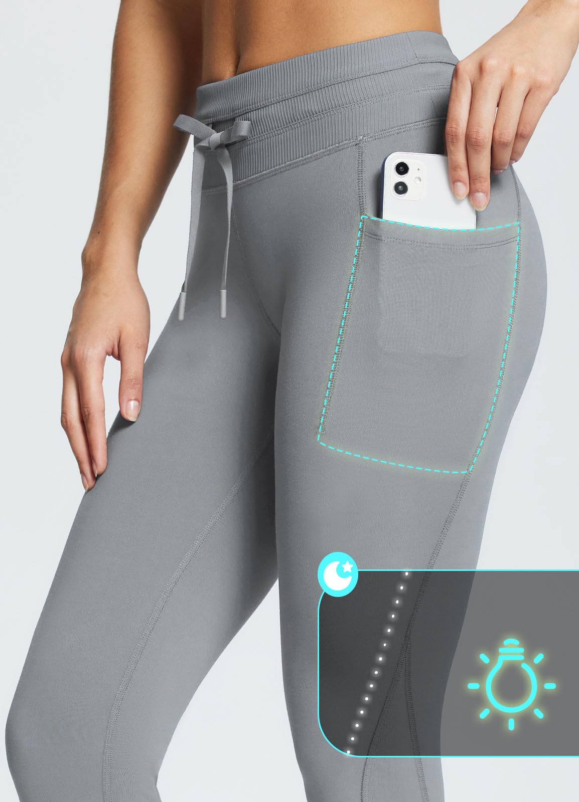 baleaf Women's Fleece Lined Leggings Water Resistant High Waisted Thermal Warm Winter Tights Ski Hiking Pants with Pockets