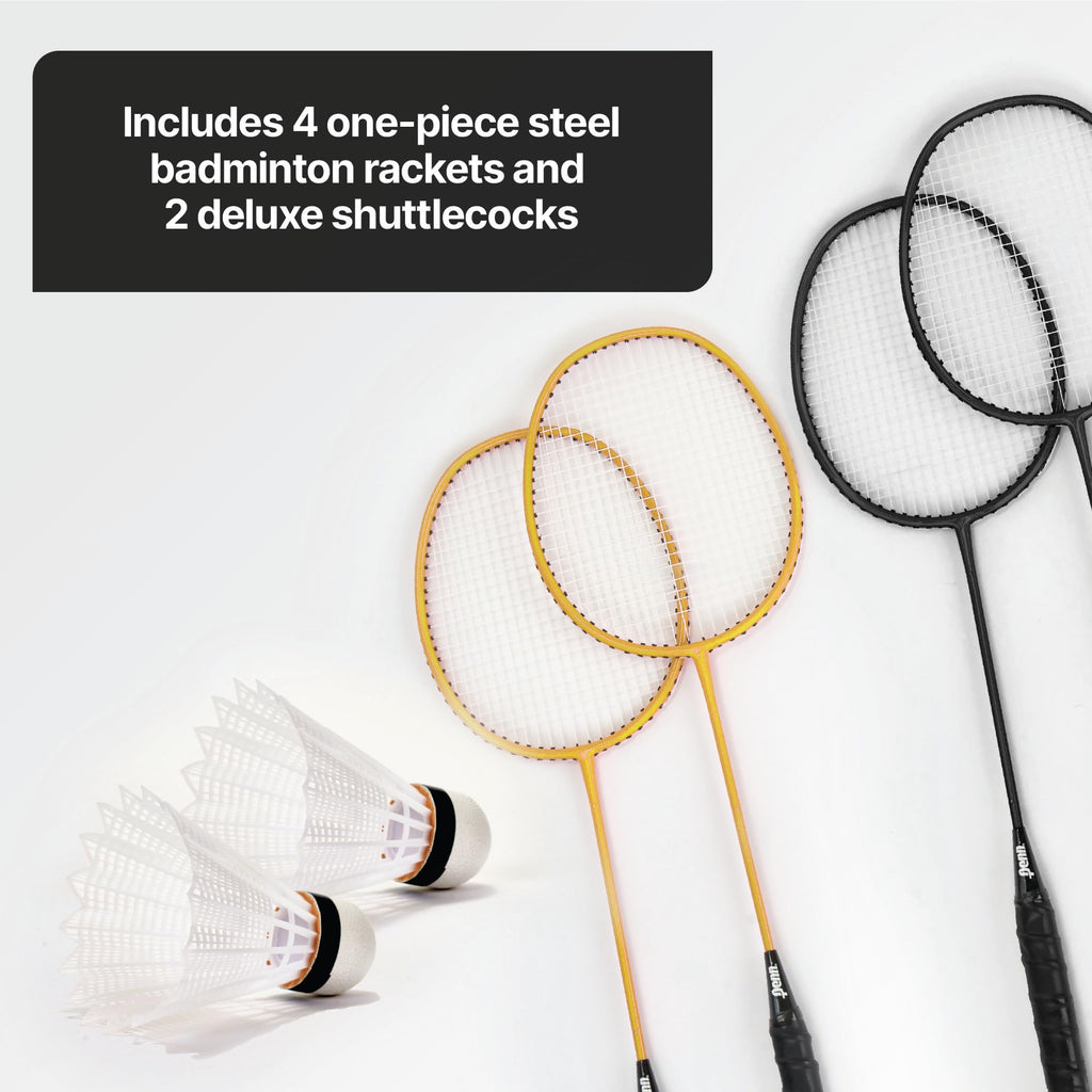 EastPoint Easy Setup Badminton Set - 15 ft Net, 4 Rackets, 2 Shuttlecocks - Quick Setup Net for Backyard Games - Steel Shaft Badminton Rackets for Family Games - Durable Shuttlecocks for Outdoors
