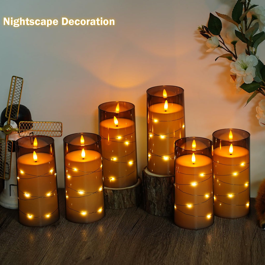 Flickering Flameless Candles with Remote Timer, 6pcs LED Battery Operated Candles with Embedded String Lights Red, Same Size D3 H6
