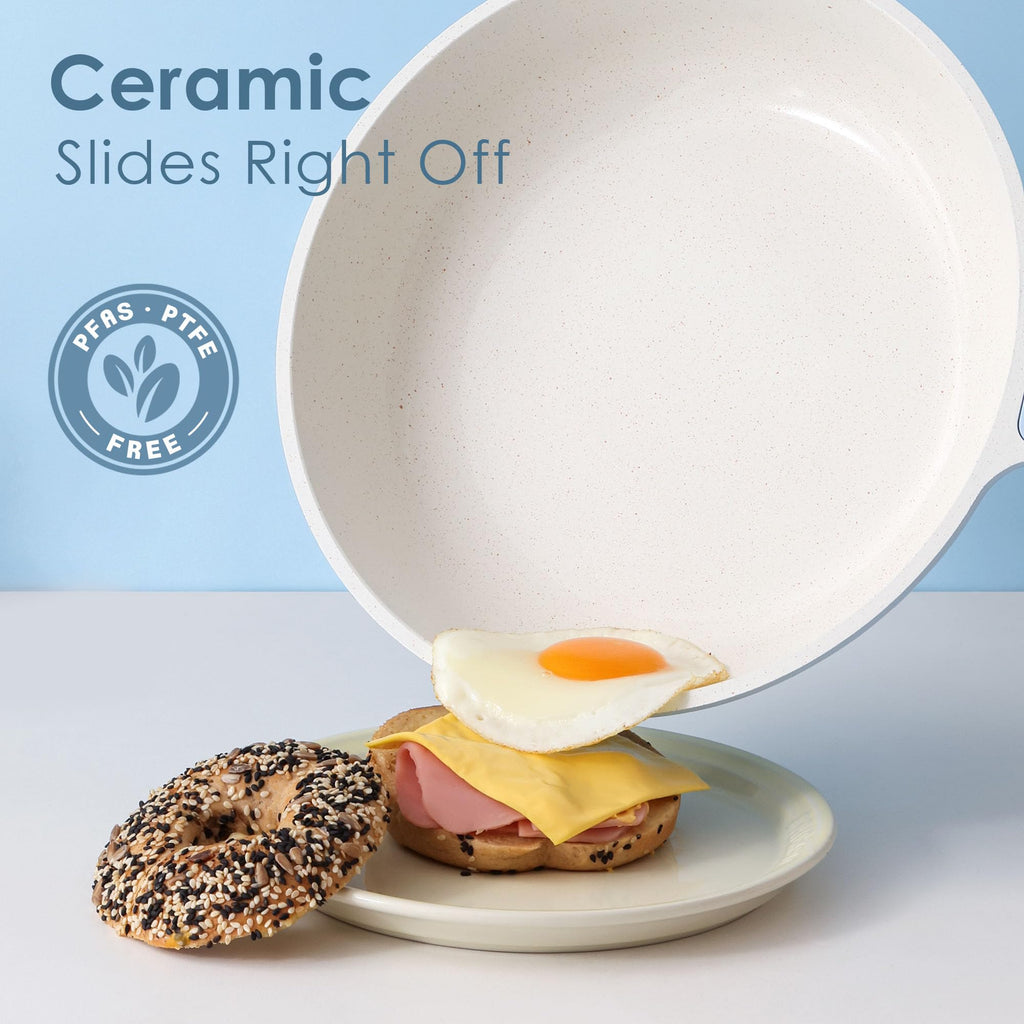 SENSARTE Nonstick Ceramic Frying Pan 8-Inch, Healthy Non Toxic Skillet, Induction Compatible Omelet Pan with Heat Resistant Handle, PFAS-Free, Cream White