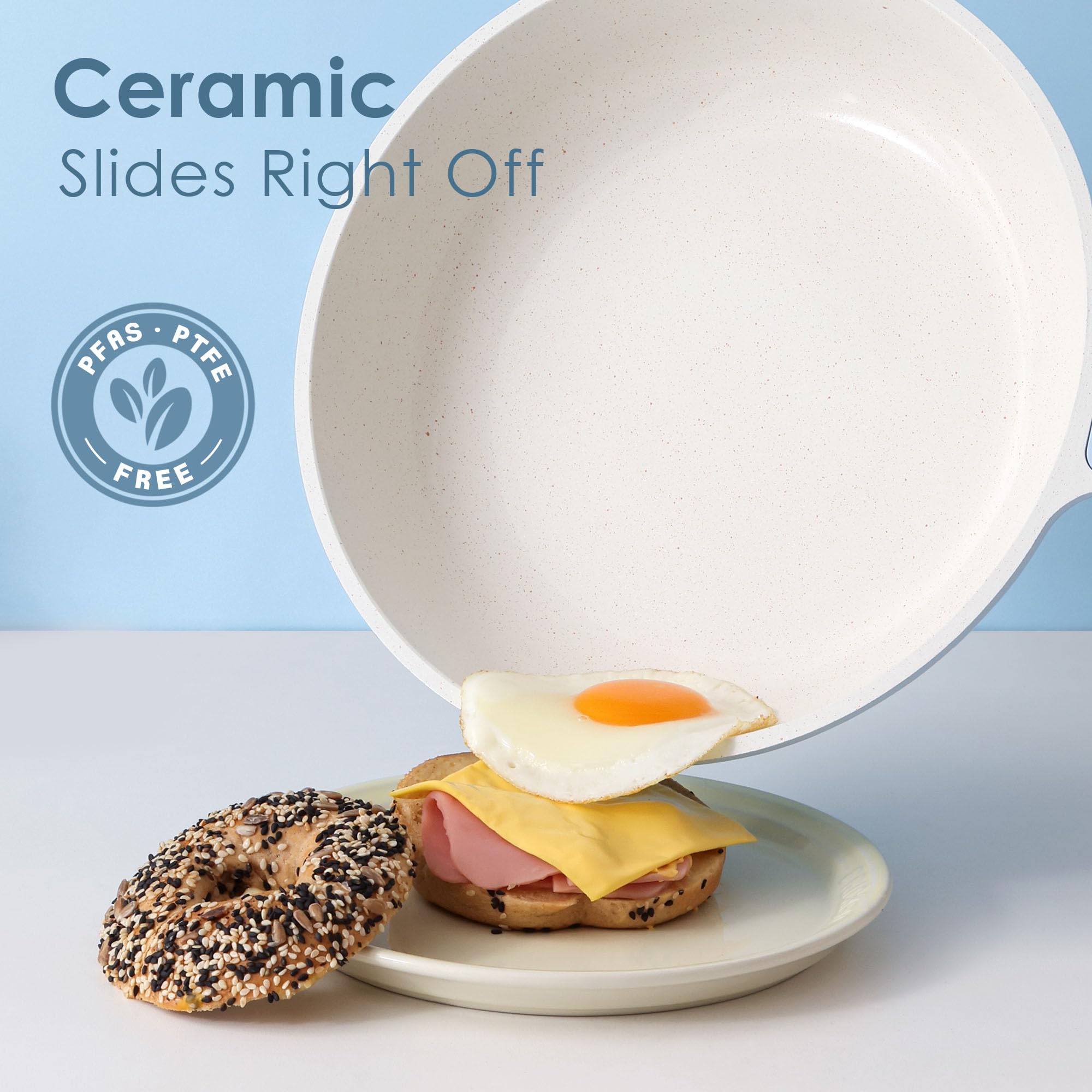 SENSARTE Nonstick Ceramic Frying Pan 8-Inch, Healthy Non Toxic Skillet, Induction Compatible Omelet Pan with Heat Resistant Handle, PFAS-Free, Cream White