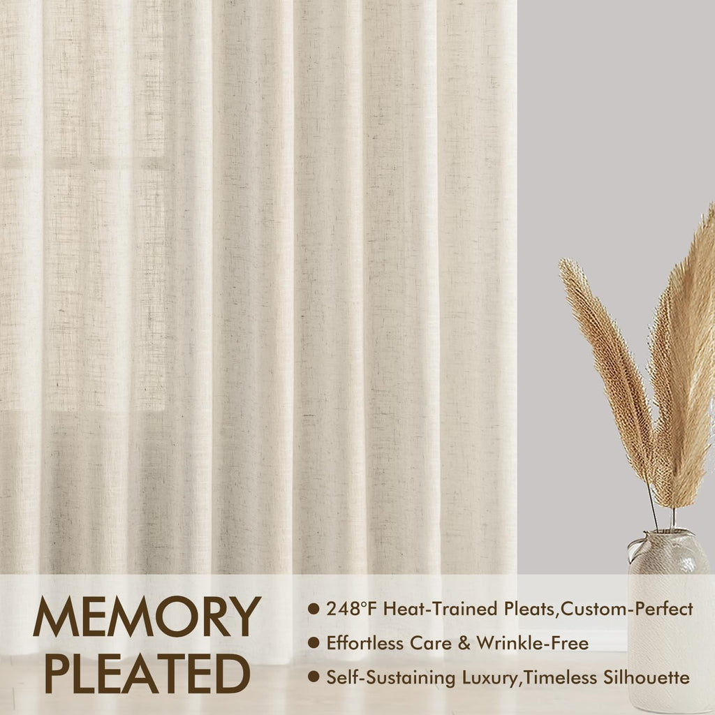 MIULEE Pinch Pleated Linen Curtains 84 Inches Long 2 Panels for Bedroom Living Room, Soft Thick Linen Textured Window Drapes Back Tab Hooks Semi Sheer Light Filtering Farmhouse，Beige