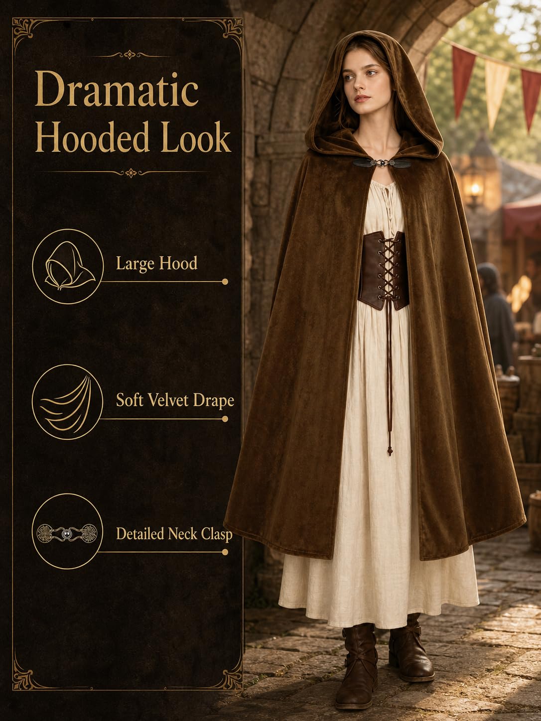 JEGERMIG Medieval Hooded Cloak Halloween Renaissance Costume