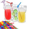 100 Pcs Drink Pouches with 100 Straw Holes, Freezable Juice Pouches, Translucent Reclosable Zipper Plastic Pouche Drink Bags for Cold & Hot Drinks for Adults and Kids World Cup Party