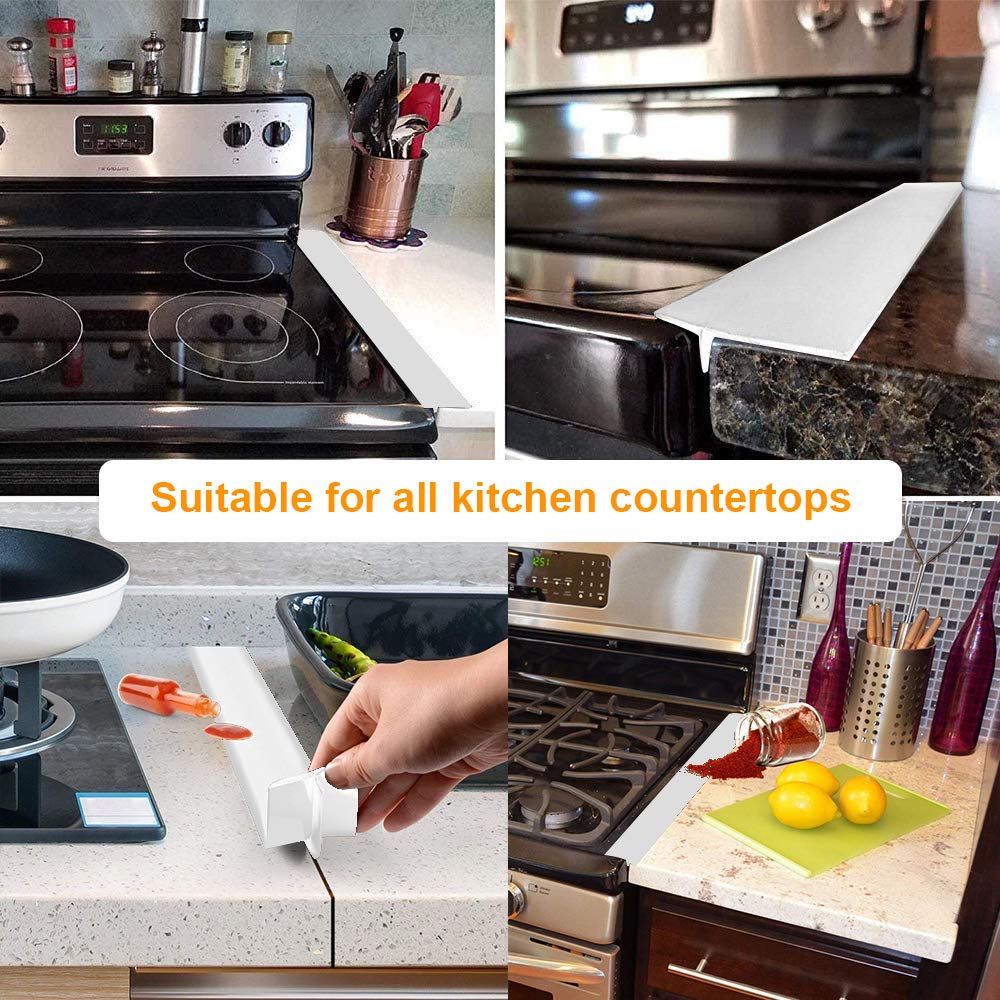 FLSEPAMB Silicone Stove Gap Covers, 2 Pack Heat Resistant Oven Gap Filler Seals Gaps with Anti-Slip Mirror Base, Stain Resistant Stove Counter Gap Cover Silicone Strips Between Stovetop and Counter