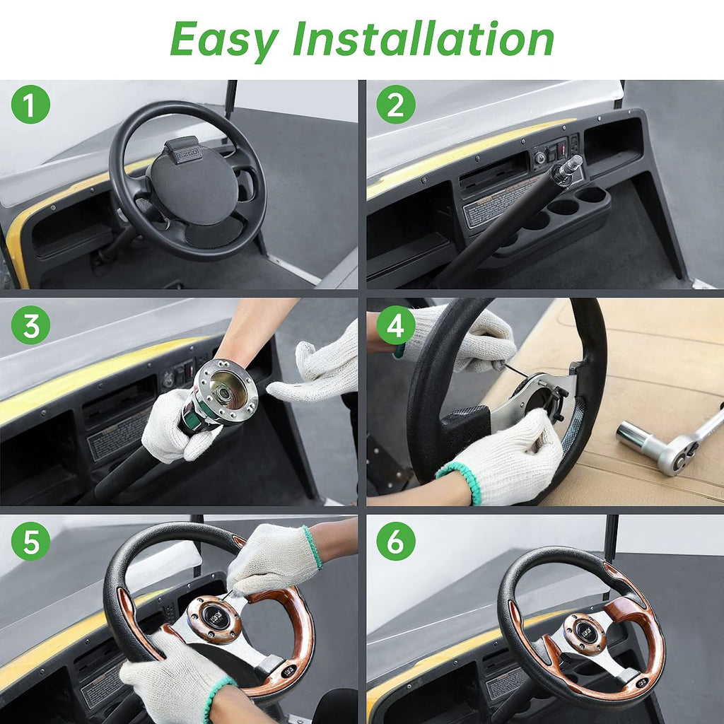10L0L Golf Cart Steering Wheel, 13' Universal Fit for EZGO TXT/RXV, Club Car DS/Precedent, Yamaha G2-G29 (Carbon Black)