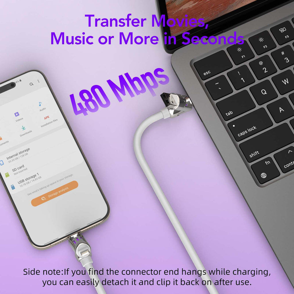 MFish 4-in-1 USB Charging Cable with Carrying Case, 240W Fast Charger Cord, USB-A & Dual USB-C to USB-C/Lightning, for iPhone 17/16/15/14, iPad, MacBook & More(Black, 3.3FT)