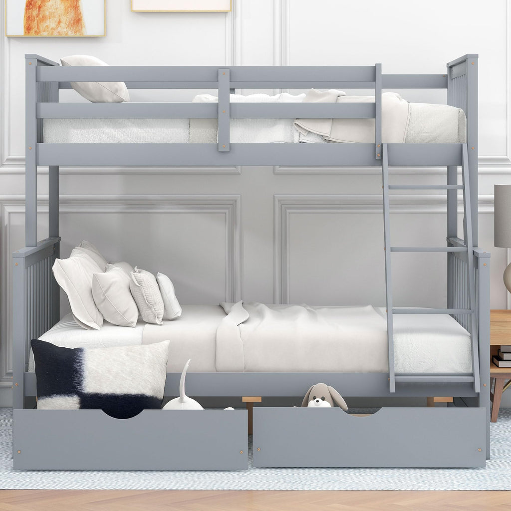 Merax Wood Bunk Bed with Two Drawers,Convertible Wood Bunk Bed with Ladders and Two Storage Drawers,Solid Wood Detachable Bed Frame with Ladders, Twin Over Full Size, Espresso