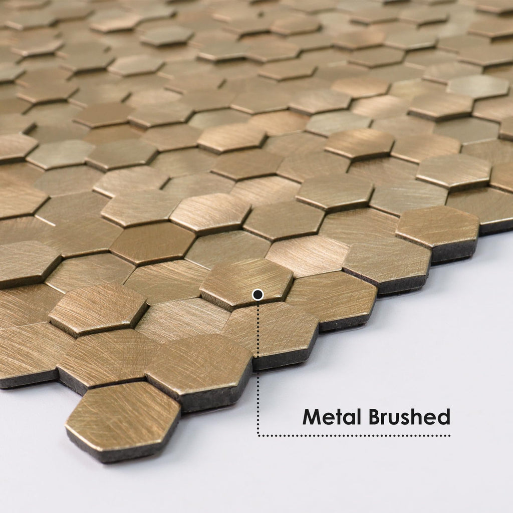 STICKGOO Peel and Stick Backsplash Tiles, Stick on Mosaic Self Adhesive Tiles, 3D Hexagon Backsplash for Kitchen Bathroom Fireplace Vanity (8PCS, Copper)