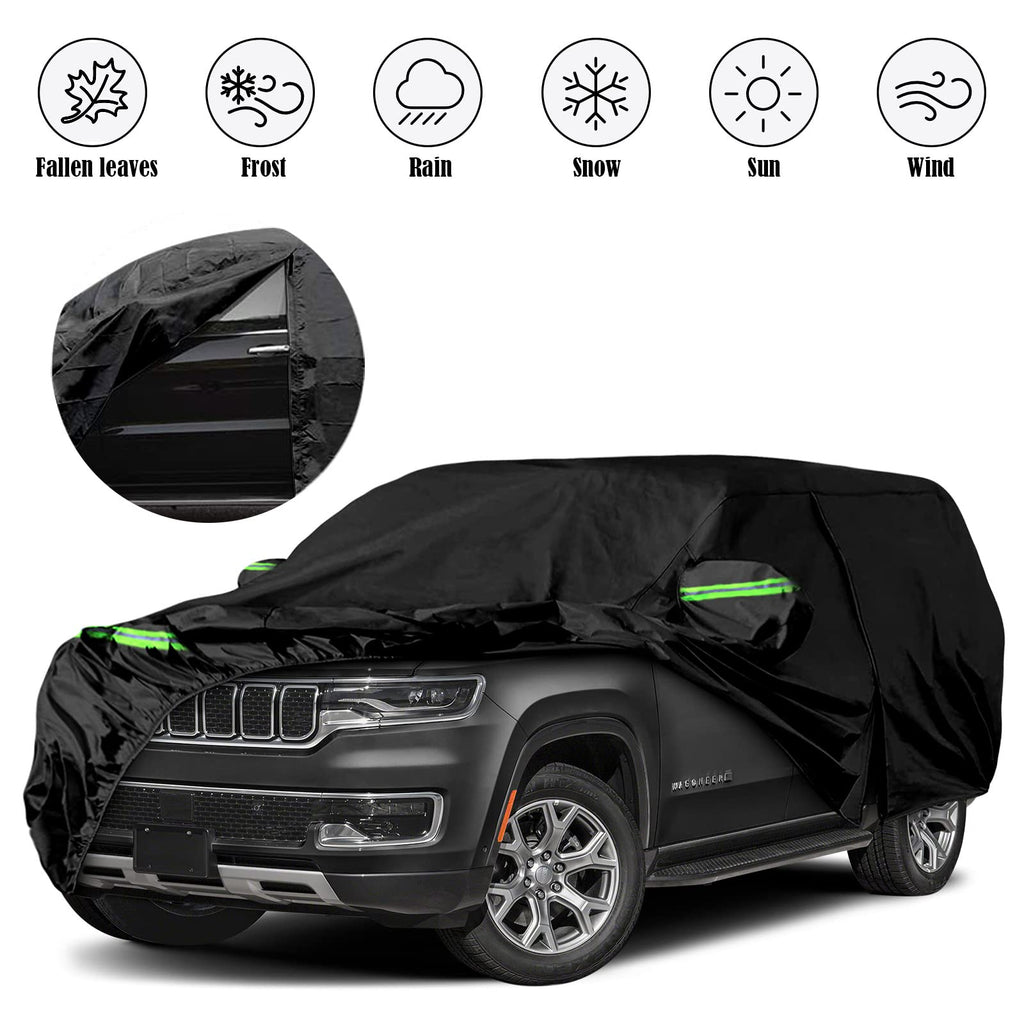 Waterproof Car Cover Replace for 1993-2010 Jeep Grand Cherokee, 6 Layers All Weather Car Cover with Zipper Door & Windproof Bands for Snow Rain Dust Protection